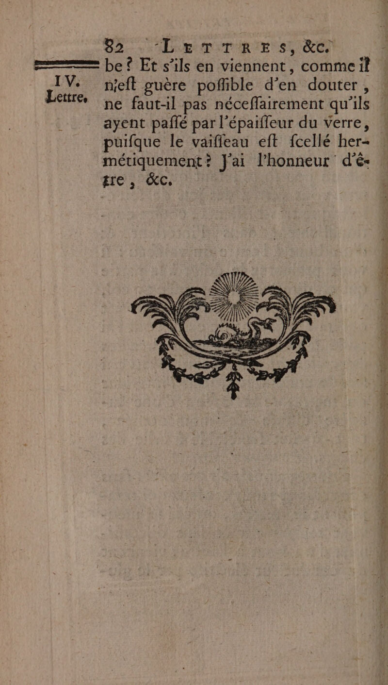 Lettre, 82. LE TTIRIE SEE n'eft guère poffible d’en douter, ne faut-il pas néceflairement qu’ils ayent paflé par l’épaifleur du verre, puifque le vaiffeau eft fcellé her- tre , GC,