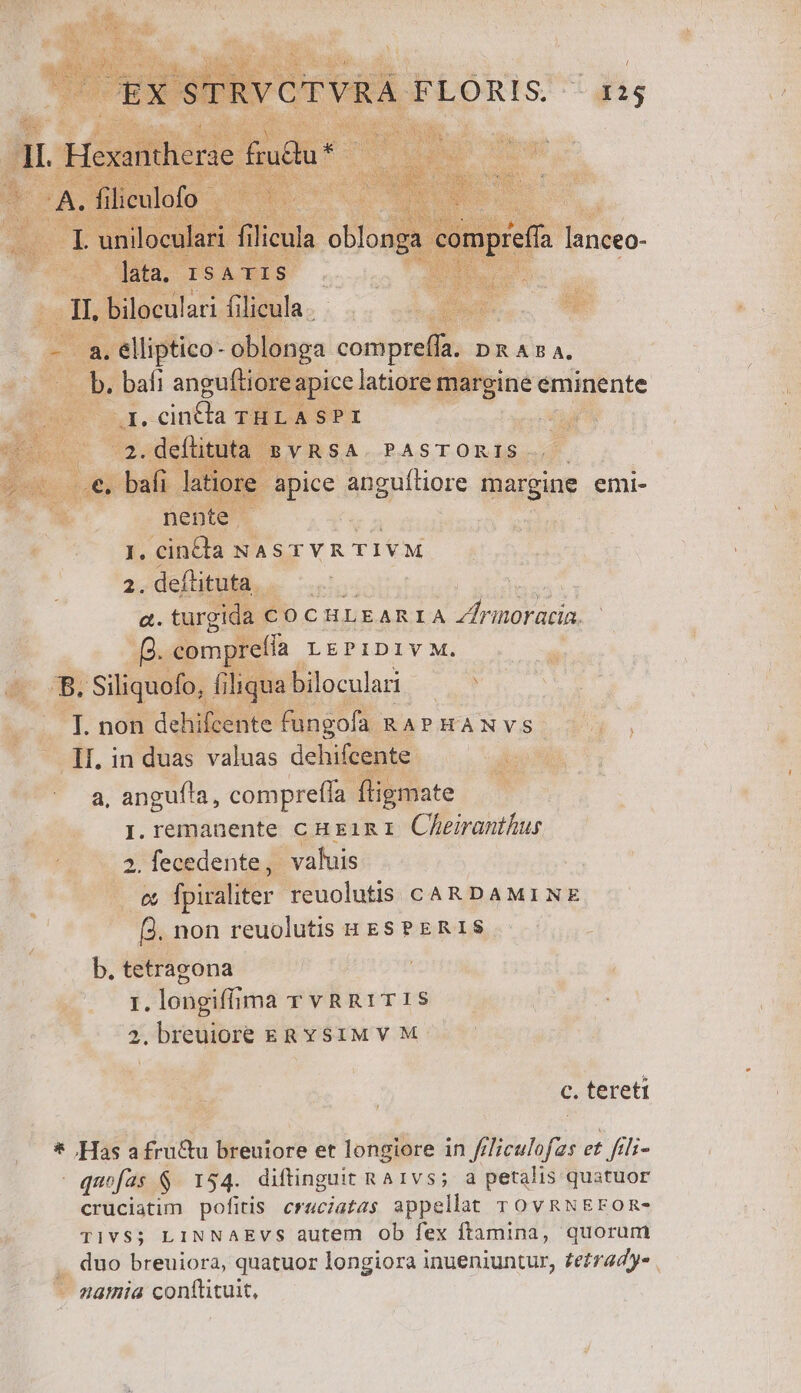 p PTYRTIVM Yl v Vo zd oda ut AL 26 M co oc HLE ARIA s lrnoracs een d. is Ae t remanente. p EIRI Cllirantus | us pes fecedente, | . valu eer reuolutis CARDAMI NE Ue e fpirali ej 7, non reuolutis : ESPERA eug- M i. . longiffima TYRRITIS T9 EOD breuiore ERYSIMV M. am. E Beo .. c.teret * Hasa écüthu breuiore et lofdifi's in Jf, licalofs et fili- i quofas $. 154. diftinguit RA1vs; a petalis quatuor cruciatim pofitis craciatas appellat rTovRNEFOR- s T1VS$5 LINNAEVS autem ob fex ftamina, quorum duo breuiora, quatuor longiora inueniuntur, zetradye . : 5 namia. conftituit,