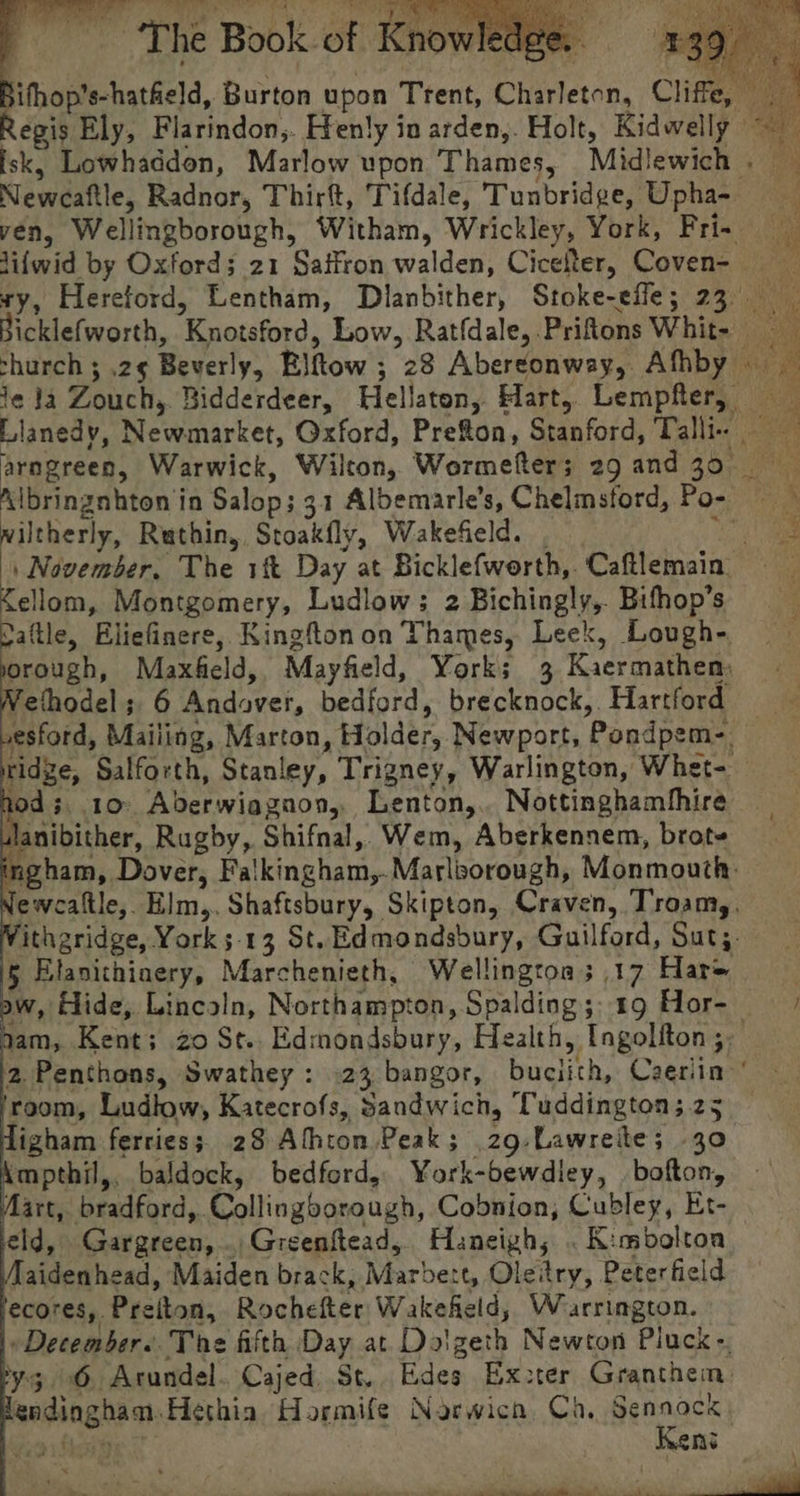 ifhop’s-hatfeld, Burton upon Trent, Charleton, Cliffe, Regis Ely, Flarindon,. Henly in arden, Holt, Kidwelly isk, Lowhaddon, Marlow upon Thames, Midlewich . Newcaftle, Radnor, Thirft, Tifdale, Tunbridge, Upha- yen, Wellingborough, Witham, Wrickley, York, Fri- Jifwid by Oxford; 21 Saifron walden, Cicefter, Coven- ry, Hereford, Lentham, Dlanbither, Stoke-effe; 23° Bicklefworth, Knotsford, Low, Ratfdale,.Priftons Whit- Po, church ; .2¢ Beverly, E}ftow ; 28 Abereonway, Afhby te 1a Zouch, Bidderdeer, Hellaton,. Hart, Lempfler, Lianedy, Newmarket, Oxford, Prefton, Stanford, Talli. arngreen, Warwick, Wilton, Wormefter; 2g and 30 Aibringnhton in Salop; 31 Albemarle’s, Chelmsford, Po- niltherly, Ruthin, Stoakfly, Wakefield. . Eek. | November, The 1% Day at Bicklefworth, Caftlemain <ellom, Montgomery, Ludlow; 2 Bichingly,. Bifhop’s Saftle, Eliefinere, Kingftonon Thames, Leek, Lough- orough, Maxfield, Mayfield, Yorks 3 Kaermathen: Nethodel; 6 Andaver, bedford, brecknock, Hartford vesford, Mailing, Marton, Holder, Newport, Pondpem-. ridge, Salforth, Stanley, Trigney, Warlington, Whet- 10d. 10° Aberwiagaon,, Lenton,.. Nottinghambhire Janibither, Ragby, Shifnal, Wem, Aberkennem, brote ngham, Dover, Falkingham,.Marlsorough, Monmouth ewcaltle,. Elm,. Shaftsbury, Skipton, Craven, Troam,,. ithgridge, York 5.13 St. Edmondsbury, Guilford, Sut; § Elanithinery, Marchenieth, Wellingroa; 17 Hare yw, Hide, Lincaln, Northampton, Spalding; 19 Hor- am, Kent; 20 St.. Edmondsbury, Health, Ingolfton;, 2, Penthons, Swathey : 23 bangor, buclith, Caerlin ' room, Ludlow, Katecrofs, sandwich, Cuddington; 25 igham ferries;, 28 Afhton Peak; .29.Lawreile; 30 impthil,, baldock, bedford, York-bewdley, bofton, Aart, bradford, Collingoorough, Cobnion, Cubley, Et- eld, Gargreen,. Greenftead,. Haneigh; . Kimbolton aidenhead, Maiden brack, Marbert, Oleitry, Peterfield ecores, Preiton, Rochefter Wakefield, Warrington. Decembers The fifth Day at. Dolgeth Newton Pluck -. yg 6 Arundel. Cajed St. Edes Ex:ter Granthem endingham.Hethia Hormife Norwich Ch, Sennock fies Keni Loe ee ee