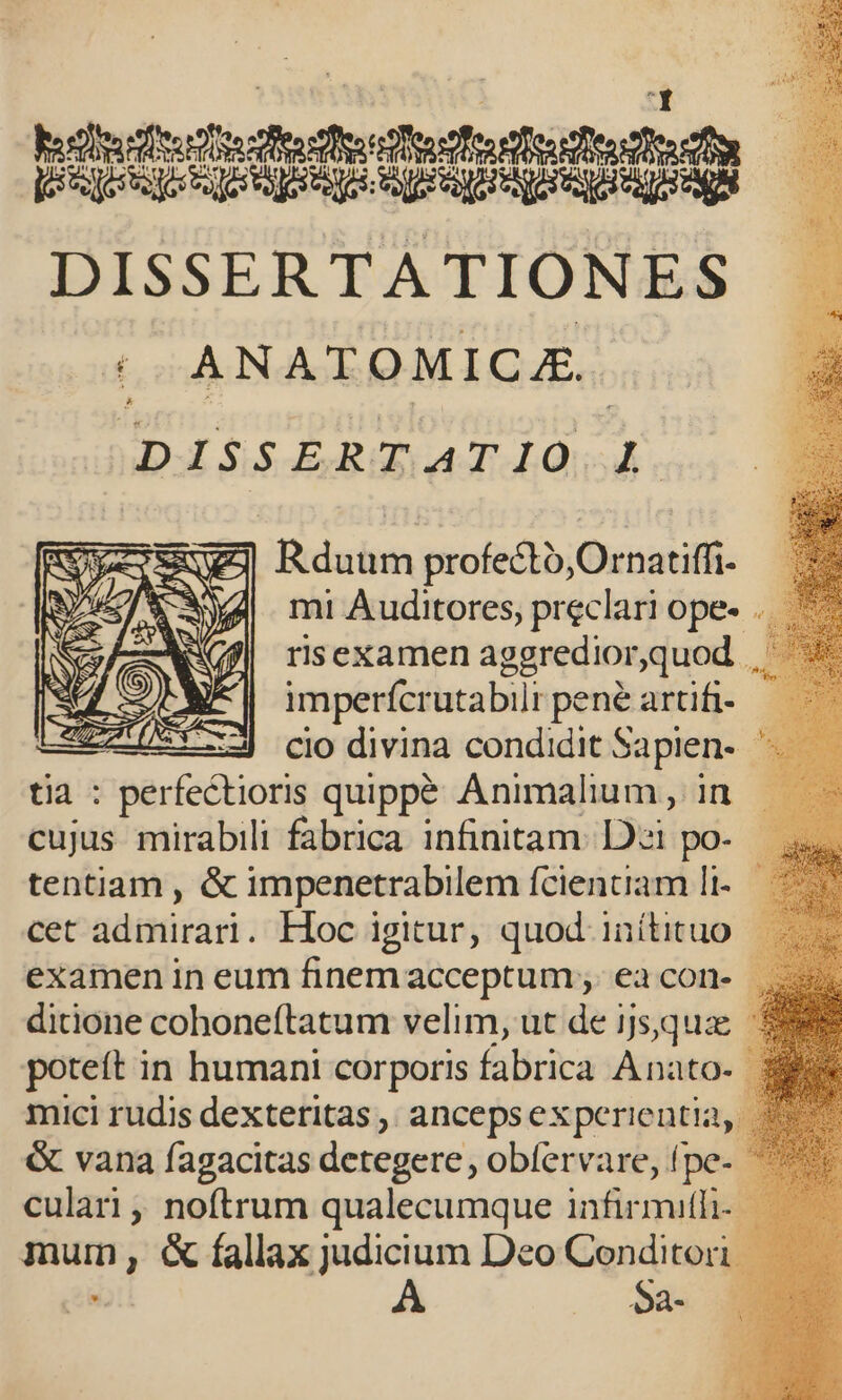 hostia reet eerta diu Mocehobb5De DISSERTATIONES : ANATOMICA. DISSERTATIO. 2 zi Rduum roii do; Gacai mi Auditores, preclari ope- . risexamen aggredior,quod. imperfcrutabilrpenéartifi- — SE zJ cio divina condidit Sapien- tia : perfectioris quippe Animalium , in cujus mirabili fabrica infinitam. D^ po- tentiam , &amp; impenetrabilem fcientiam li-.— cet adinirari. Hoc igitur, quod-inítituo.— examen in eum finemacceptum , ea con- | dicione cohoneftatum velim, ut de ijsqua poteft in humani corporis fabrica Anato- - mici rudis dexteritas , ancepsexperientia, &amp; vana fagacitas detegere, obfervare, (pe- culari, noftrum qualecumque infirmifh-——— mum, &amp; fallax judicium Deo Conditori.— A $Sa-