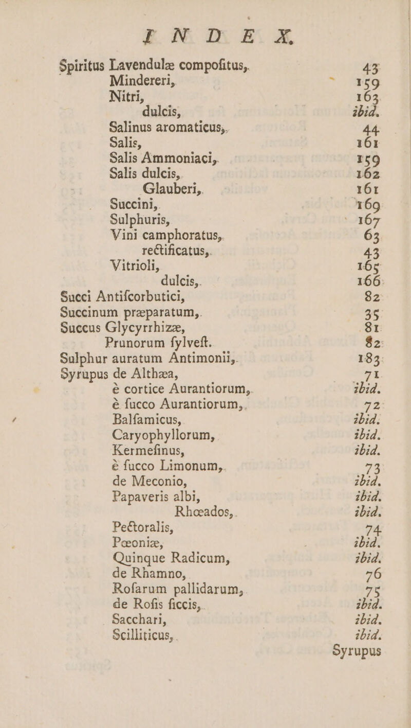 Spiritus Lavendule compofitus, 43 | Mindereri, E Nitri, 165 dulcis, ibid. Salinus aromaticus;. 44. Salis, 161 Salis Ammoniaci,. I9 Salis dulcis, 162 Glauberi,. 161 Succini,. 169 Sulphuris, ' 167 Vini camphoratus, 65 rectificatus,. 43 Vitrioli, 165 dulcis,. 166 Succi Antifcorbutici, 82 Succinum przeparatum,,. 34: Succus Glycyrrhizz, 81 Prunorum fylveft. $2 Sulphur auratum Antimonii,. 185. Syrupus de Althza, ng é cortice Aurantiorum,. ibid. é fucco Aurantiorum,, 72 Balfamicus, ibid. Caryophyllorum, ibid. Kermefinus, ibid. e fucco Limonum, 73 de Meconio, ibid. Papaveris albi, ibid. Rhoeados,. ibid. Peétoralis, 74. Pooniz, ibid. Quinque Radicum, ibid. de Rhamno, 76 Rofarum pallidarum, vu de Rofis ficcis, ibid. Sacchari, | zbid. Scilliticus, . ibid. Syrupus