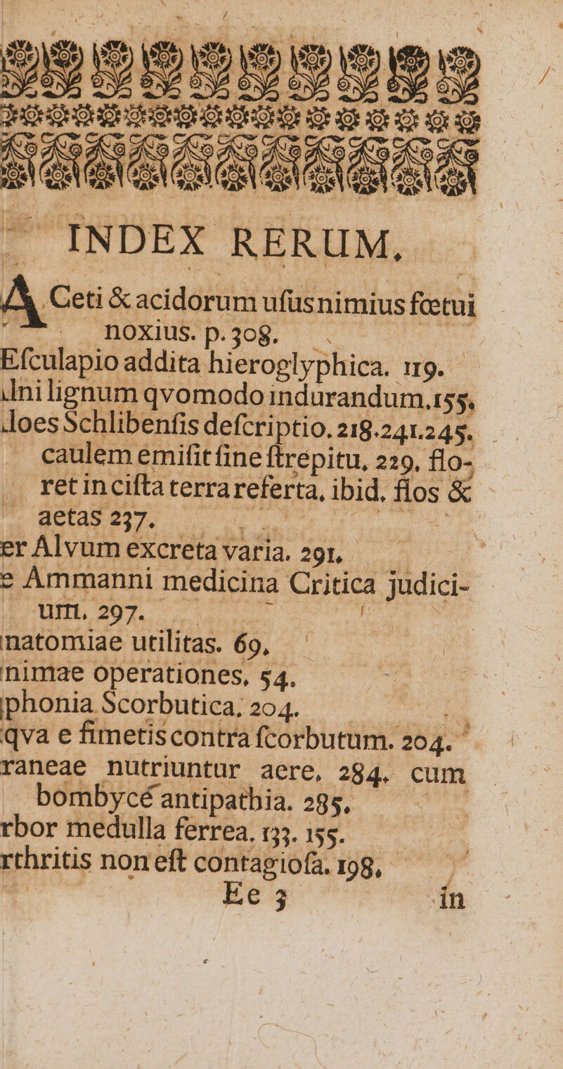 x m - CTI ENS ^ INDEX RERUM, A Ceti &amp; acidorum ufüs nimius fcetui [sca noxius.p.308. . Efculapio addita hieroglyphica. img. dnilignum qvomodo ind urandum.ts5, Joes Schlibenfis defcriptio.218.241.245. . caulem emifitfine flrepitu, 219, flo- .. retincifta terrareferta, ibid. flos &amp; - $217 RARE APR erAlvumexcretavaria. 291 — — e Ammanni medicina Critica judici- iL 207. | ^ ju natomiae utilitas. 69, — nime operationes, 54. phoniaScorbutica;204. — ^. qva e fimetiscontra fcorbutum. 204. raneae nutriuntur aere, 284. cum V bombycé antipathia. 295, rbor medulla ferrea. 15. 155. rthritis non eft contagiofa. DS cv . iS E63 Bin