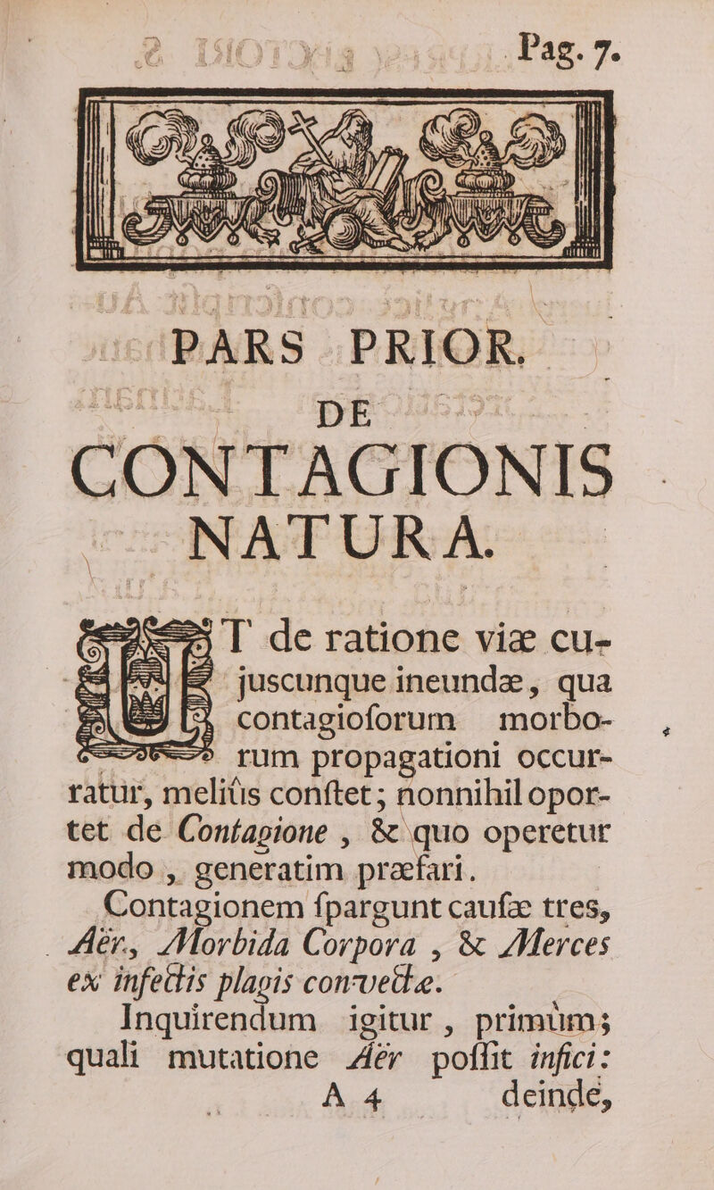 iei DEOUSDEI CONTAGIONIS - NATURA. j| de ratione via cu- ? juscunque ineunda , qua » contagioforum — morbo- *59-^ rum propagationi occur- ratur, meliüs conftet ; nonnihil opor- tet de Confapione , &amp; quo operetur modo , generatim praefari. | Contagionem fpargunt caufz tres, ZHer, Morbida Corpora , &amp; Merces ex infelis plagis conrvedie. Inquirendum igitur , primum; quali mutatione Jer polfit infici: A4 deinde,