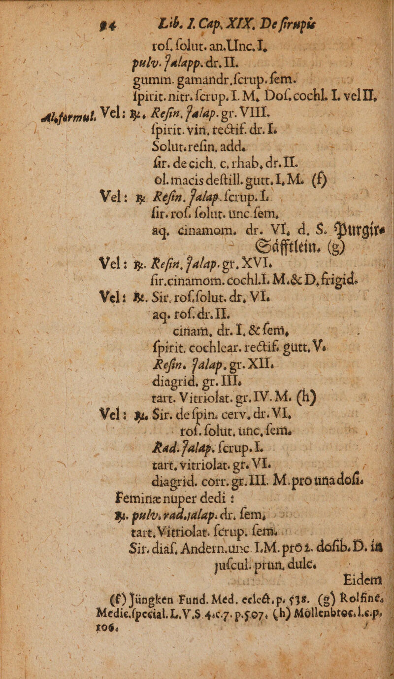 pt ae Es OL 1 Cap. XIX. Défeà E 7H UMS teli falüt. an Unc.T. eg. jd o ME EU o 0018 (pubs jap PEN «rds 3») D. AD E gumim. gamandr, fcrup fendi. 2. z j | dpirit. nitr. Ícrop. I. M, P Do: codi L vd E Vel: y. Refrn. faiap. .gr. VII. Pat ' - fpirit. vid teGi£. d.k ^ 0o Solucréfinadde- 5 oco doo. fir. de cich. c, rhab, dr. II (T 6l. macis deftill. gutt.l, M. T SR ; Vel: m. Refín. Jalap. fcrup. T. qub 6d UM fir. rof. folut. ünc.fem, ji 4 E | &amp;q. Lap dr. VI, d. S. dee E | . Gifftlein, Vd. &amp;. Refn,Jalap.gz, XVI, —- d fir. LAT L M.&amp;D, iid | Vel: M. Sir. rof.folut. dr, Vi 5 ? RN ; aq. rofide.]E ——-— | (S UNE j BAN C. er ra cinam, dr. T, &amp; fem, mot j ug fpirit. cochlear. rectif, gutt, V. — ti Refin. j4lap. gr. JXdE -diagrid. gr. IHE. — ; uo | tárt. Vitriolat. gr. IV. M. ()- | D ! : Vd: 5i Sir. defpin. cerv,de. Vl, — —  * i 4H A vof dolut une deme c 65cm V o0 D A E. Rad. falap. Ícrup. L | E cg | [ Eo M : tart, vitriolat. gt Vs. E diagrid. cotr. gt. AI. M. pot una af. 1 b Femiriz nuper dedi :  j OON» pulv. vad.alap. dr. femi; 5i; had PEE NO tart, Vittiolat. Ícrup. feti A E uU Sir. diaf, Andern.unc. L.M. pto1. .dofib.D. al E S iow prun, dulc, A ; E | : Eidem) E » Jüngker Fund. Med. edcá.pi $35. (g) Rolfne, | Moiqpwe L.V.S. * T P$e7: e) Mallenbtos.Lep [