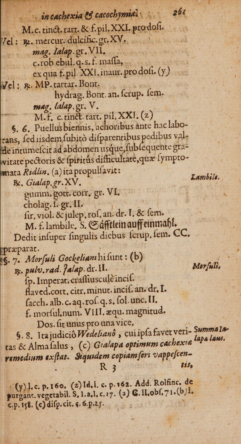 pil. XXI prodoft. |... ;: À Y LI n 3 e Mee ineietan el : s. mercur. dulcific.gu.XV,. ^óá | Crob cbal q.s. F-matf liue o dn: X qi £ pil. XXL inaur.prodofi. (y)... el: 5g. MP. tattar. Dont. Vesqueen d. ! hydrag. Bont. an. fcrup. fem... suag, lalap.gr. V. UU UOMeÉ cnin tart pil. XXT. (2) : &amp;. €, Puellusbiennis, achoribus nte haclabo- cans, fed iisdem fubitó difparentibus edibus val- e inrumefcit ad abdomen usque,fubfequente grü- vitate pe&amp;toris &amp; fpiritus difficultate,quz Lympto- mara Ridlis, (a)itapropulfavit:.— &amp;. Gialap.gr.XV. — | Rei copie gr. VI. cholae.fsgg Ab y ed fir, viol. &amp; julep. rof, an. dr. T, &amp; fem. — M.£lambile, S. C;dfftlein auff einmab. Dedit infuper fingulis dicbus fcrup. fem. CC, ;. ipraeparat. iA. ) o €. 7. Mor[uli Gockeliamhi (unt : (b) d p. pulv. rad. jalap. di. Hos 01g. Mer[uls, Íp. Imperat, craffiuscule incif. ; flaved.cort. citr, minuc. incif. an. dr, I. fach. alb. c. aq. rof. q. s, fol. unc. II. f. morful.num. V1IT, equ. magnitud. | x. Dos. fit anus pro una vice, | 2 -. $. 8, 1tajudició VWedelianó , cui ipfa favet veri- Summala. tas &amp; Almafalus , (c) G'alapa optimum cachexio Ape an eemedium ex[rat. Siquidem copiam feri vappefcen- ls | K3 Cus ut A Lambih. | 1 * zy)ee p. 166, (2)14.1. e, p. 162. Add. Rolfinc, de i | purganc. vegetabil. S, 1.a4l, c. 17. (3) G. 1L obf, 71.(b)3..