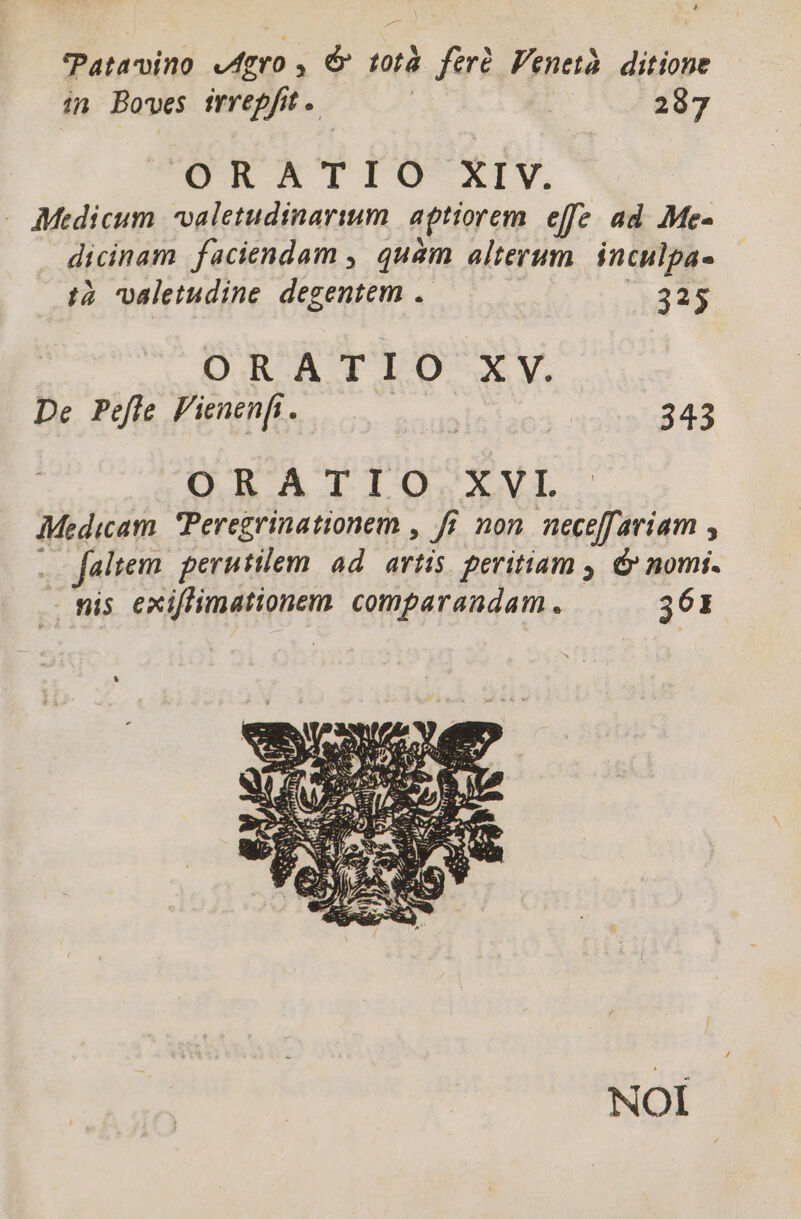 Patavino vfgro , € totà fert Venetà. ditione in Bowes frrepfit. ! 207 ORATIO XIV. - Medicum valetudinarium aptiorem effe ad .Me- dicinam faciendam , quàm alterum. inculpa- 12 valetudine degentem . 325 ORATIO XV. De Pefle lienenft. | | 343 ORATIO XVL Medicam. Peregrinationem , fj. non. neceffariam , . faltem perutilem ad. artis. peritiam , &amp; nomi. nis exiffimationem comparandam. 361 NOI