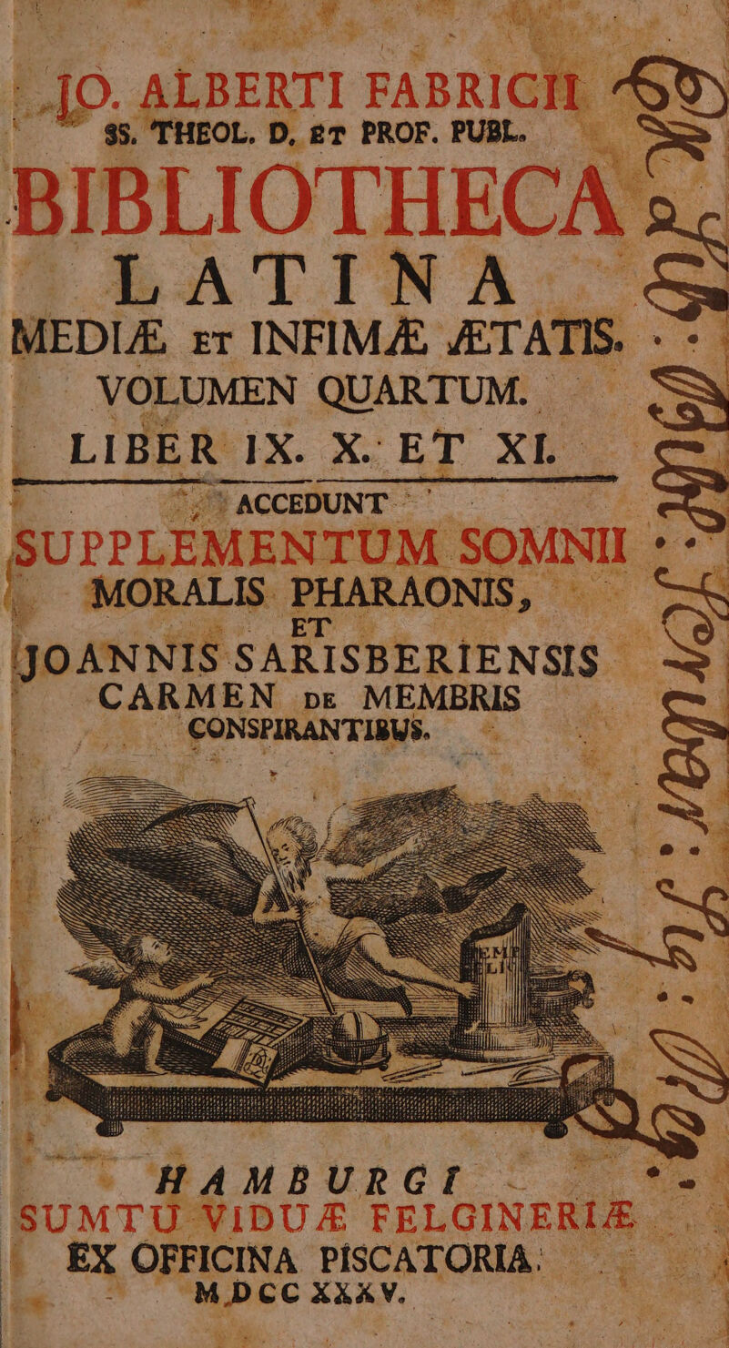 1p. ALBERTI FABRIC. THEOL. D. ET PROF. PUBL. LATI lg 7: ACCEDUNT - PN SUPPLEMENTU M SOMNII : D MORALIS. PHAR AONIS, | — JoANNIS e e Ye c e CARMEN nE MEMBRIS . . | CONSPIRANTISVS. b x ET Massi ARES AMBURGCI -. SUMT -VIDU £ FELGINERLE . | EX OFFICINA PISCATORIA. gu : MN Ho RS p NS S fy