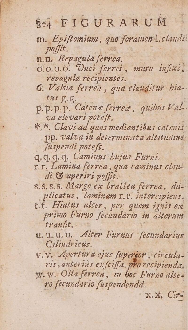 m. Epiftomium , 2 A ae e claudzi poffit. — n.n. Repagula LR ie 0:0.0.0. Ogci ferret , muro infxi,. vepagula recipientes. 6. Valva ferrea , qua clauditur: bia-- tur g.g. D. p.p. p. Cateue ferrez, quitas Val. Ua elevari poteft. W*, Clav: ad quos mediantibus cateuis: pp. vaZva zt determinata altitudine. füspendz poteft. q. q. d q., Caminus bujus Furni T.F. Lamina ferrea , qua Caminus clan- di (9 aperiri pofftt. plicatus, laminam x.r. Iutercipieus. Ct. Hiatus alter, per quem ignis ex C franfit.- u.u.u.u. zer Furuus Jecimdarius Cyndricus. — v.v. dpertura PIA. Jupe or , circula- ris,anteriis exfeiffa, s recipienda. w. w. Olla ferrea , iu boc Furno altes T0 poro fspendendá. x.X, Cir-