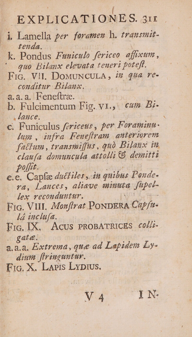 Er um sr cocci ^3 i Lamella per. feratmzen h. trausmit- - tenda. quo Bilanx elevata teneri poteft. Fic. VII. DOMUNCULA , /2 444 re- conditur. Bilaux. . ance. Jug , iufra Feneflram anteriorem factum , transmifus, quà Bilanx in claufa domuncula attolli &amp;8 demitti fits Bie e.e. Capfe dautiles , in quibus Ponde- ra, Lances, aliave emuta füpes- lex recouduntur. ue — dd iuclufa. | Fig. IX. Acus PROBATRICES co/- gate. | dium firinguntur. Fia. X. Lapis Lyprvs. MAU v IN