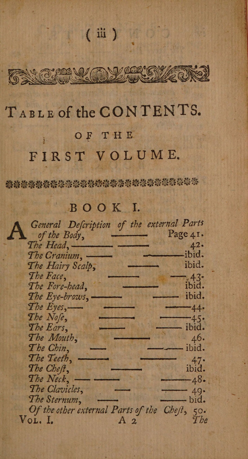 s N IGRT 2 گار رک ای یس عبت å یں پ ees اکا 2 SRT hala De ES E Soa ee = met of the CONTENTS. سو OF THE ۳ ۱ FIRST VOLUME. oe he لا لا Bie he Me 28 پر نوا S مت کت REE ee BOO K eik A General Defiription of the external Parts of the Body, - Page ۰+ 1 The Head, 42. The Cranium, ee bid. ` Lhe Hairy Scalp; 一 一 一 一 ibid. The Face, erer A The Fore-head, -一 一 一 ibid. The سسے ا ibid. Lhe Eyes,— —— 一 一 一 44, The No ofe سے Per 45۰ The Ears, —— 一 一 ibid. The Muth; = — 0 ` 46. The Chin, —— سے ibid. The Teeth, —— 47 | The Chef, 一 一 一 ibid. The Neck, —— 一 -一 ا 48。 The Clavicles, 一 一 一 一 一 49. i The Sternum, meek Bids Avan Of the other external Parts of the Chefty 50 Vou. L A2 The