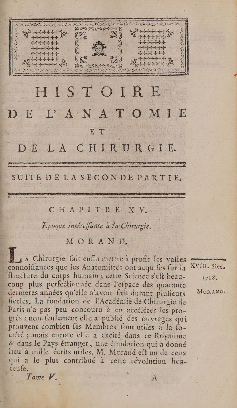 cs ADR VC ONE EN ENT EURE RE re Dre 2 DEL ss, SC CT REP PEN TT SE NP ROC EPS OT ee ee Vote, eo . FACTREE Te L ns Ge PREND ES B Se RE dj Si 3 À ie ù DD ee % ce Massiiiet CA D RER à NS rpg ÿe, tete à H LS O LR D;E . LAN APP OMA,E | | ET Pons DELA CHER C LE. D VIE SP EE RE PRE SUITE DE LA SECONDE PARTIE, Epoque intéreffante à la Chirurere. MORAN D. À L A Chirurgie fait enfin mettre à profit les vafles … connoiflances que les Anatomiftés ont acquifes fur la VITE Sie, ftruure du corps hümaih; cetre Science s'elt beau- 1718. coup plus perfecticninée dans l'efpace des quarante dernieres années qu’elle n'avoit fait durant plufieurs Moranr: fiecles. La fondation de l’Académie de Chirurgie de Paris n’a pas peu concouru à en accélérer les pro- grès : non-feulemenc elle a publié des ouvrages qui prouvent combien fes Membres font utiles à la {o- ciété ; mais encore elle a excité dans ce Royaume . &amp; dans le Pays étranger, une émulation qui a donné lieu à mille écrits utiles. M. Morand eft un de ceux qui a le plus contribué à cette révolution heu. Dicufe. Tome V. s A «=