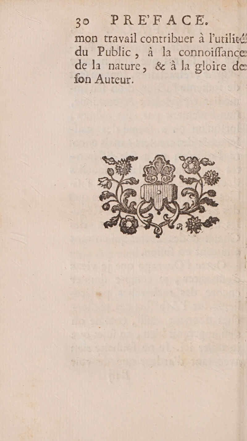 20 SERTEAR ACH, mon travail contribuer à l’utilité: du Public, à la connoiffance de la nature, &amp; à la gloire de fon Auteur.