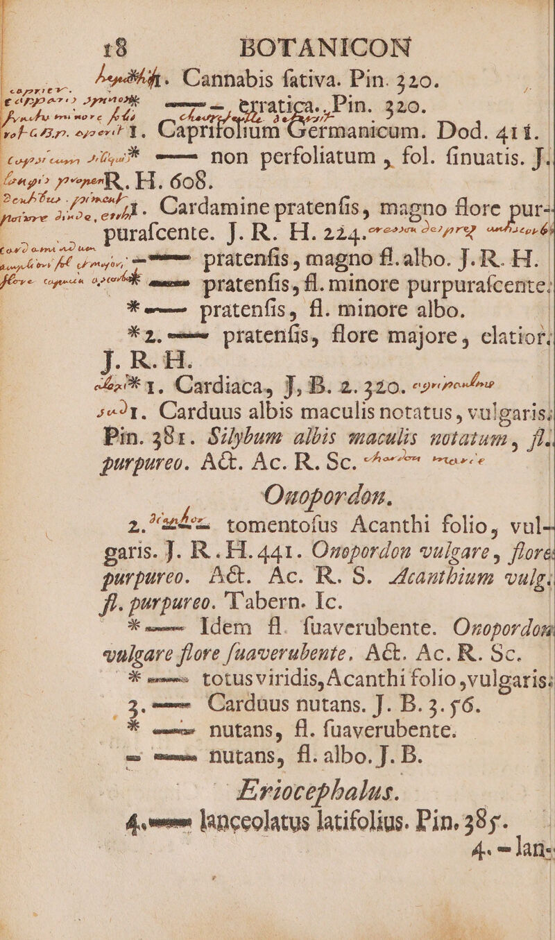 E Ipsi. Cannabis fativa. Pin. 320. pv Ma —Lz uatiga Pin. 320. vol- GA. gari Y. CER fium Gérmanicum. Dod. 4M. tagisr ec MS m non PONO MU fol. finuatis. J bongr» pepe, Hi. 608. E. 2. Cardamine pratenfi s, magno flore pur- purafcente. T. RH, à34 ew hu Co.) mA e) Ute. ioi |. psy; onm pratenfis , magno fi. albo. J. R. H.- UG re aa pratenfís, fl. minore purpuraícente; *-— pratenfis, fl. minore albo. *2,—— prateníis, flore majore, clatior; J. R. H. -* 1, Cardiaca, J, B. 2.320. «ocho ;«J1, Carduus albis maculis notatus , vulgaris; Pin. 381. Siybum albis maculis notatum, f purpureo. AQ. Ac. R. Sc. ^om men Ouepordon. 2.z— tomentofus Acanthi folio, vul- garis. J. R . H. 441. Onepordou vulgare, flore purpureo. AC. Ac. R. S. Afautbium vulg, ff. purpureo. Vabern. Ic. *— ldem f. fuaverubente. Oropordos; vulgare flore [uaverubente, AC. Ac. R. Sc.— * e totusviridis, Acanthi folio ,vulgaris: (3. Carduus nutans. J. B. 3. 56. * 2 nutans, fl. fuaverubente. wá Pena pon. fl. albo. J. B. Eriocepbalus. f cs laneeolatus latifolius. Pin, 385. 4. laris / H