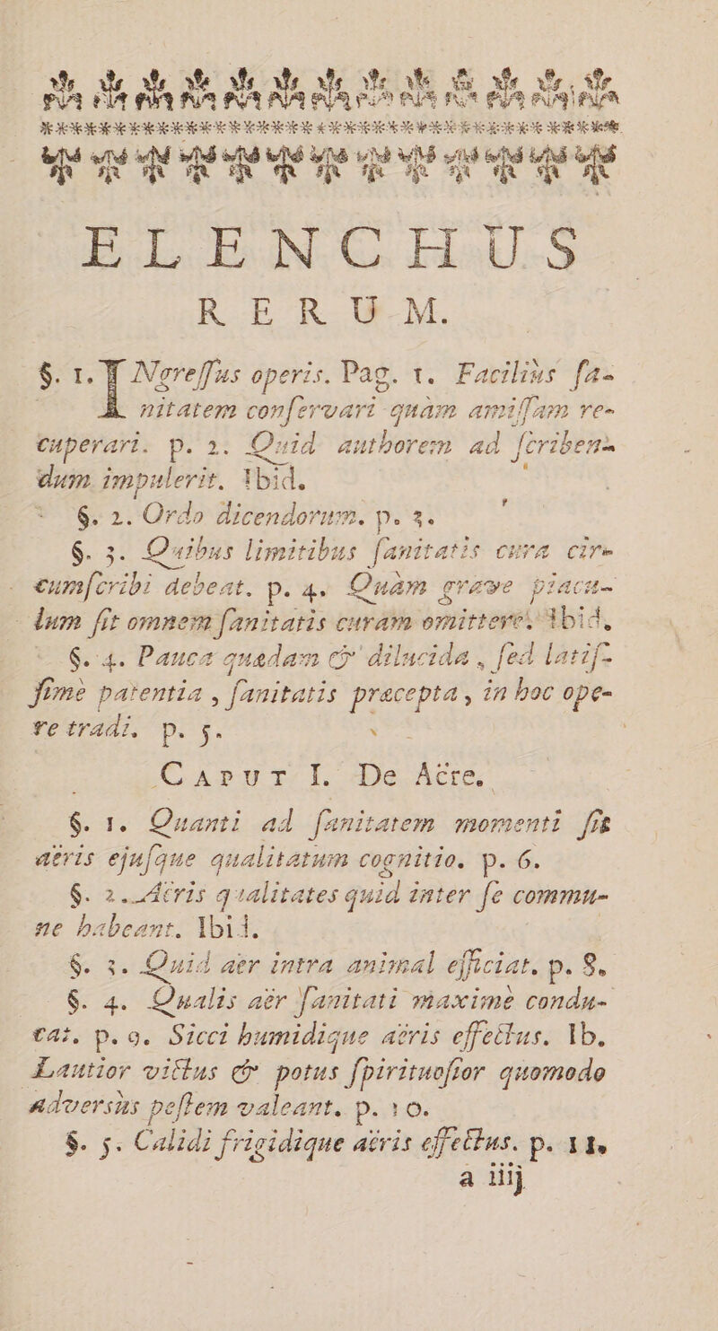 NE HE M ME ME Me ee ee Me ee Me ee ee Me 2e M Me AR DE NE NE SE SES SRE SA APR MO EE ELENCHUS R E R UM. $-. 5 Re ER operts. Pag. 1. Facilius [a- nîtatem confervari quam amiflam re- Cuperari. P. 2. Quid authorern ad Jéribers dun “be Ibid, | | 2. Ordo dicendornm. p. 3 LE limitibus [anita: se cribi dehent. P- 4. Quèm grave Fe um fit omnem [anitaris curam omitteres Abid, $. 4. Panca quedarn G''dilucida, ha lat if Jime patentia, fanitatis ne pta, in hoc ope- re y, pri | Capur, |. dDe,Acre $. 1. Quanti ad fanitatem moment Ji aëris ejufque qualitatuin cognitio, P. 6. $. 2. Atris qalitates quid inter [e commu- ne haboant. Xbii. $. 3. Quid aer intra animal éfficiar. p. 8, 6. 4. Qualis aër fanitati maxime condu- cat, p.o. Sicci bumidique aëris effelus. 1b. Lautior viltus potus [pirituofior quomodo Adversas pelfem valeant. p. 0. HF Calidi frigidique aëris cfettus. P 11 a iii ? L] Ta Fès CA CITie
