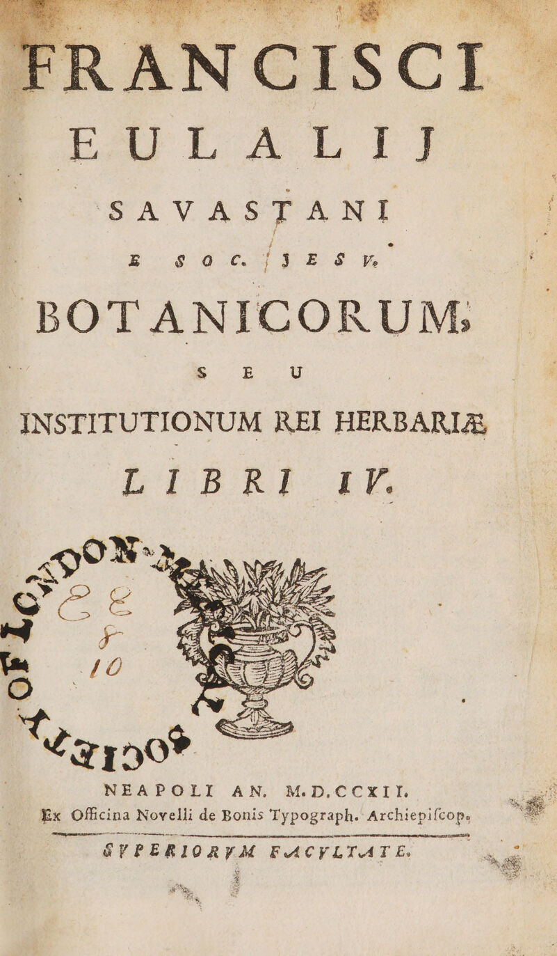 TULALI] (SAVASTANI Rosoc[yESY .BOTANICORUM. E E U INSTITUTIONUM REI HERBARIA, LIBRI iE NEAPOLI AN. M.D.CCXII. Ex Officina Novelli de Bonis Typograph. Art hiepilsag, STPERIOATA FACVLTAT E. - AC Xi