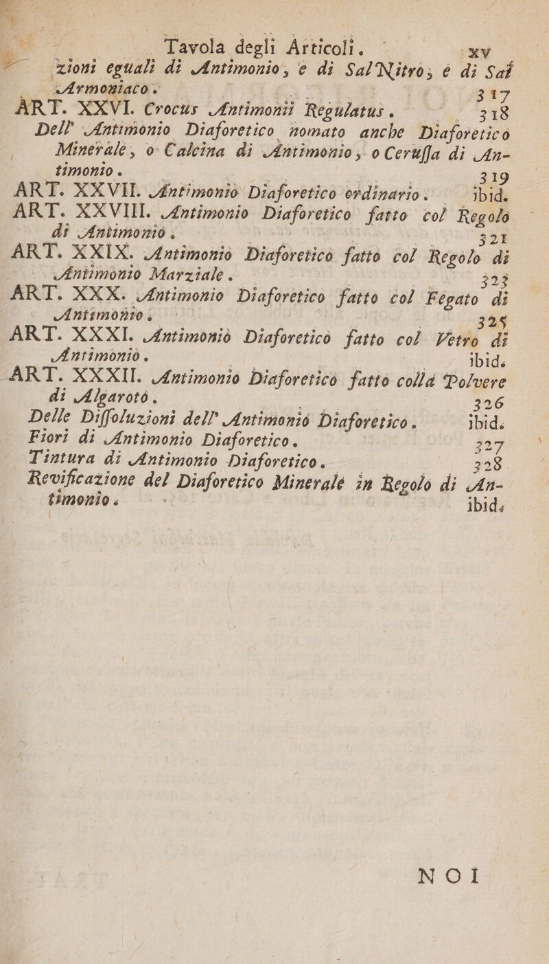 n | Tavola degli Articoli. | (xv zioni eguali di Antimonio, e di SalNitrò; è di Sal . aArmoniaco. — Er TE, a 317 ART. XXVI. Crocus Æntimonti Regulatus. 318 DellAntimonio Diaforetico nomato anche Diaforetico Minerale, 0 Calcina di Antimonio; o Cerufla di An- _timonio. de RTS 319 ART. XXVII. L#ntimonio Diaforetico ordinario. bid. ART. XXVIII. Antimonio Diaforetico fatto co! Regolo di Antimonto , | DEA 1 SIRIA ART. XXIX. Antimonio Diaforetico fatto col Regolo di | Antimonio Marziale . \ 327 ART. XXX. Antimonio Diaforetico fatto col Fegato di Antimonze à i 325 ART. XXXI. Antimoniò Diaforetico fatto col Vetro di Antimoniò . | ati ibid. ART. XXXII. Antimonio Diaforetico fatto collé Polvere di Algarotò . i 326 Delle Diffoluzioni dell’'Antimonio Diaforetico. ibid. Fiori di Antimonio Diaforetico. | 327 | Tintura di Antimonio Diaforetico. SARE po Revificazione del Diaforetico Minerale in Regolo di An- timonio . ibid: NOI