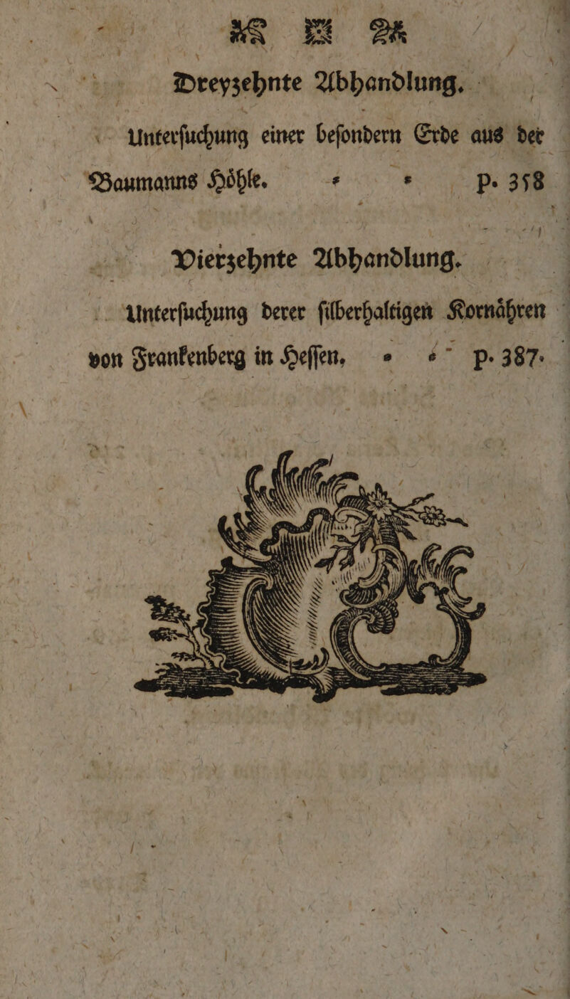 Deeysehnte Abhandlung. unerſchung einer beſondern Erde aus der ee Hole. pi. 308 VvVierzehnte Abhandlung. Unterſuchung derer ſilberhaltigen Kornaͤhren 1 von Frankenberg in Heſſen, . p. 387.