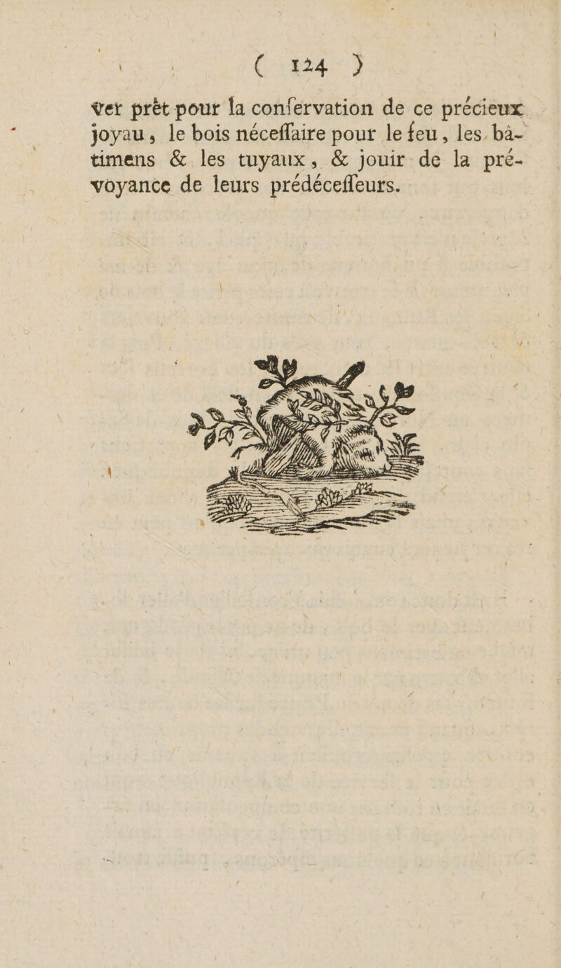 LR ( 124 ) ver pret pour la confervation de ce précieux joyau, le bois neceflaire pour le feu, les. bà- timens &amp; les tuyaux, &amp; jouir de la pré- voyance de leurs predecefleurs.