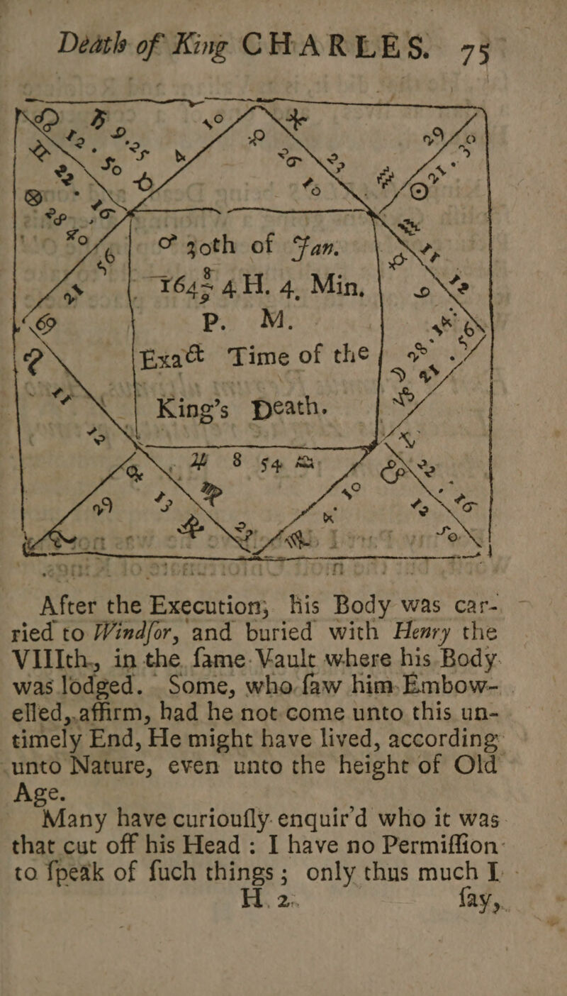 aes goth of Fan. | 64&gt; 4H. 4, Min, | Pp. M. Exat Time of the _| King’s peath. elled,.affirm, had he not come unto this un- timely End, He might have lived, according” .unto Nature, even unto the height of Old Age. Staniy have curioufly.enquir'd who it was that cut off his Head : I have no Permiffion: to fpeak of fuch things; only thus much I - eS fay,