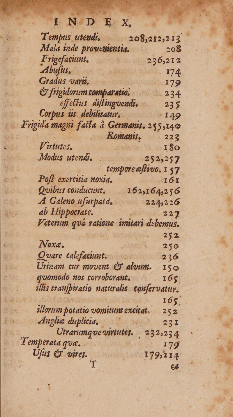 * N re E Siu utend. 0 POM m^ Mala inde proveieutia. 208 F rigefacinnt. ED15:236,213 abus oin odii . 174 Gradus var, —- ih. 179 Q frigidorum toriparatio.. gu. 234 effetius diflingveudi, 235 Corpus üs. debilitatur, | | 149 -Fügida magni facta à Germanis, 255 ;14a r —| d 22a? Virtutes, [ | .180 Modus utendi, su 252,257 | i temporeaflivo. 157. poft exercitia noxia, 161 Quibus conducunt, —...162,164,256 4 Galeno ufurpatd. 2245226 ab Hippocrate. — ono Feterum quà vatioue- imitari Bugs. ki wen 2i 26ye Nexa. je. $90 Q'vare calefatiuut..... ,236 Urinam cur movent. * alum. 150 quomodo nos corrobovatt. 16$ allis (cii aoreins confervatur. 165: poo patatio vomitumexcitat. — 2 $2 lugle duplicia, /-.7. s 5 23r Utrarinque viriies. , 232,23 4 ue erata que. je Mn 17g Ufus C vires. (tee 179,5 14- T : e.