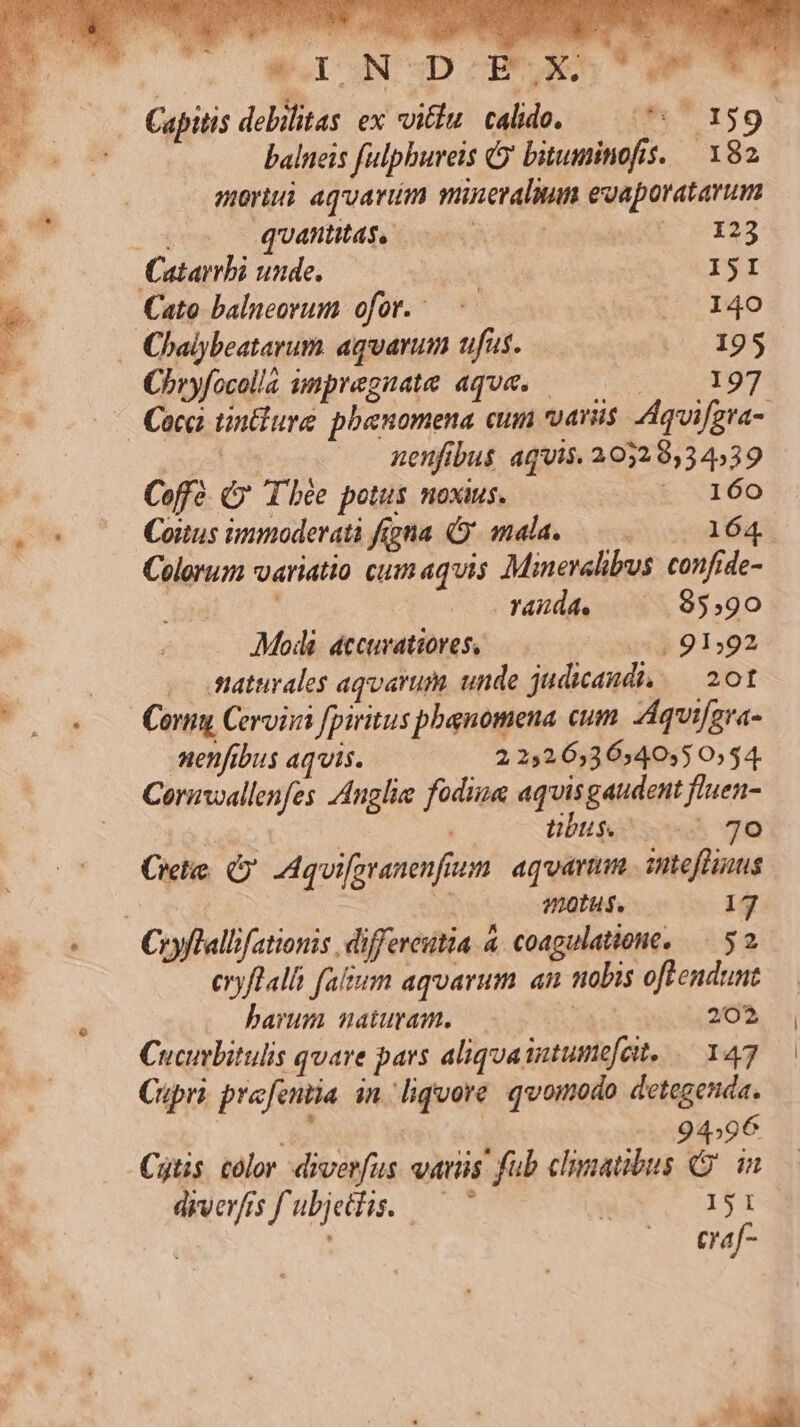 E—- v TE NS : T a. n ADU EL LE ii me - * T y x) Kk r iat ái x ^. 1 balneis fulphureis (9 bituminofis. — 182 mortui aquarim mineralium evaporatarum Pin qantitaqUc oon RA Too 123 Catarrbi unde. ISI Cato balneovum ofor.— 'D 40 .. Chalybeatarum aquarum ufus. — 195 Chryfocolla inpreguate aque. — 197 Sr nenfibus. aquis. 20328,34539 Coffe. C? Thée potus noxius. ^ 160 Couus immoderatà figna mala. —— 164 Colorum variatio cumaquis Minerelibus. confide- | | randa. Es 95,90 Modi: dccuvatiores, jo1.92 faturales aqarum unde judicandi, — 20t Cornm Cervia fpiritus phenomena cum. Aqui[gra- nenfibus aquis. 2232653654055 0554. Coruxoallenfes Anglie fodiua aquis gaudent fluen- ' | | tübus.^ ^ 70 Crete GO Aquifgranenfium. aquarium inteftinus | totus. 17 cryflalii faliium aquarum an nobis oftendunt barum naturam. ( 202 Cucuvbitulis quare pars aliquaintumefcit. — 147 Cupri prafentia in liquore. quomodo detegenda. DO BRUN 29496 Citis color diverfus. atis fab climatibus in diverfis fubjeifis. — ^ 151 craf-