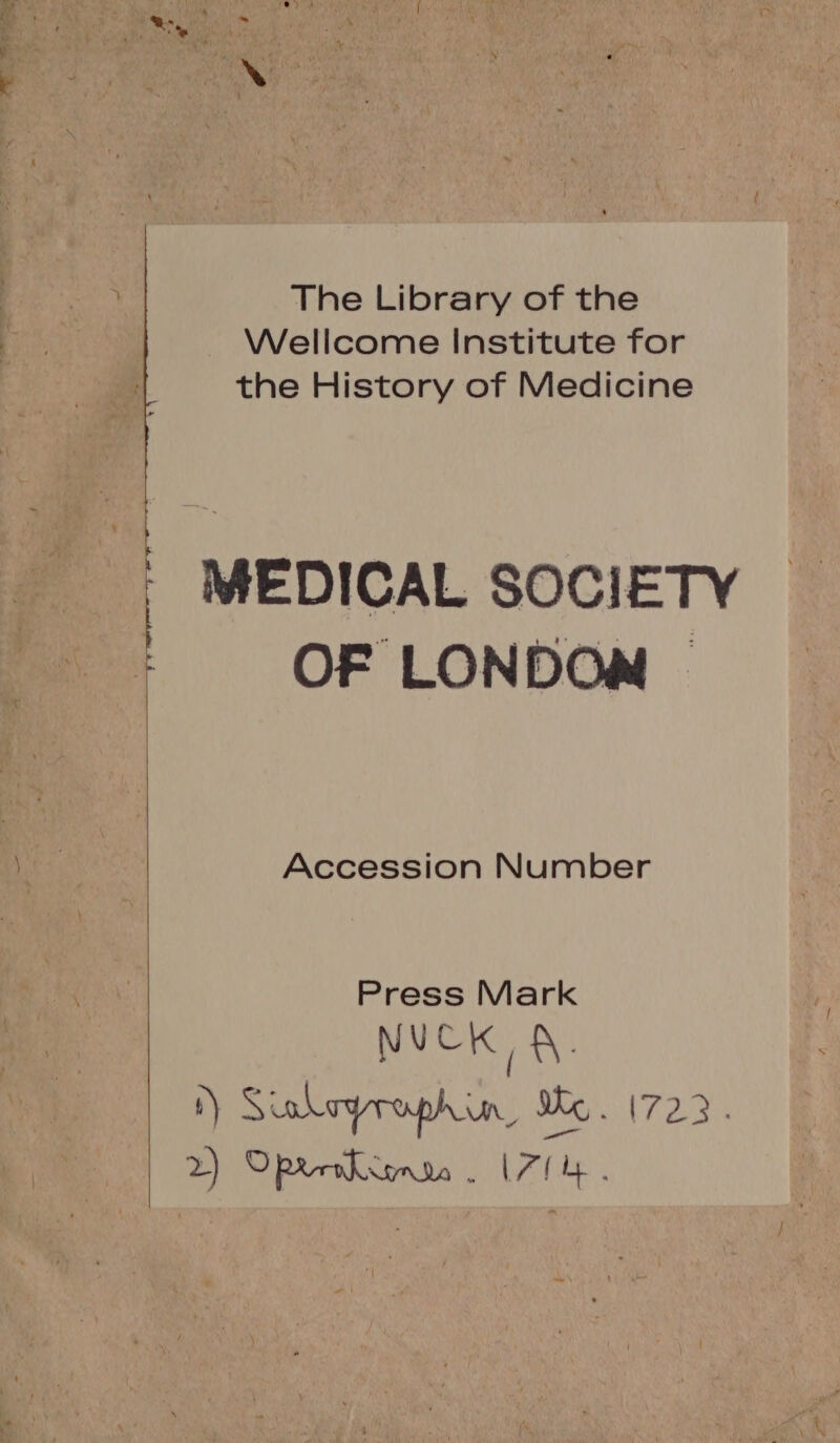 Uo NATU A The Library of the Wellcome Institute for the History of Medicine MEDICAL SOCIETY OF LONDOM Accession Number Press Mark NUCK,A. n) Soderero b ue. Ae i729. 2) Opvekumx»a. IZ.