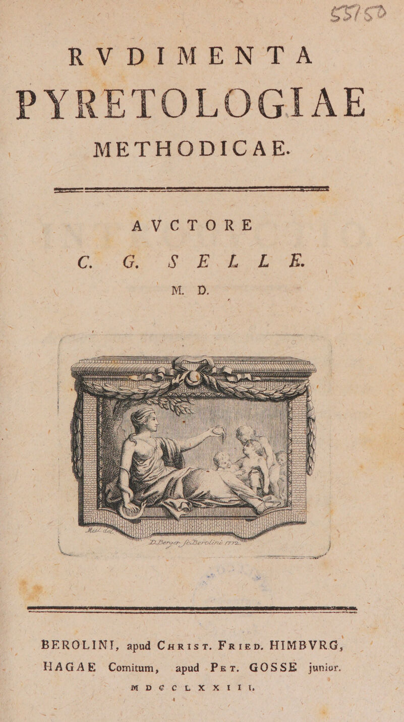 RVDIMENTA PYRETOLOGIAE | : -2METHODICAE. , Mery Mr ar rrt BEROLINT, apud CunRisT. FRIED. HIMBVRG, : HAGAE Comium, apud Psr. GOSSE junior. M D G-C'L X xIrSrX.L