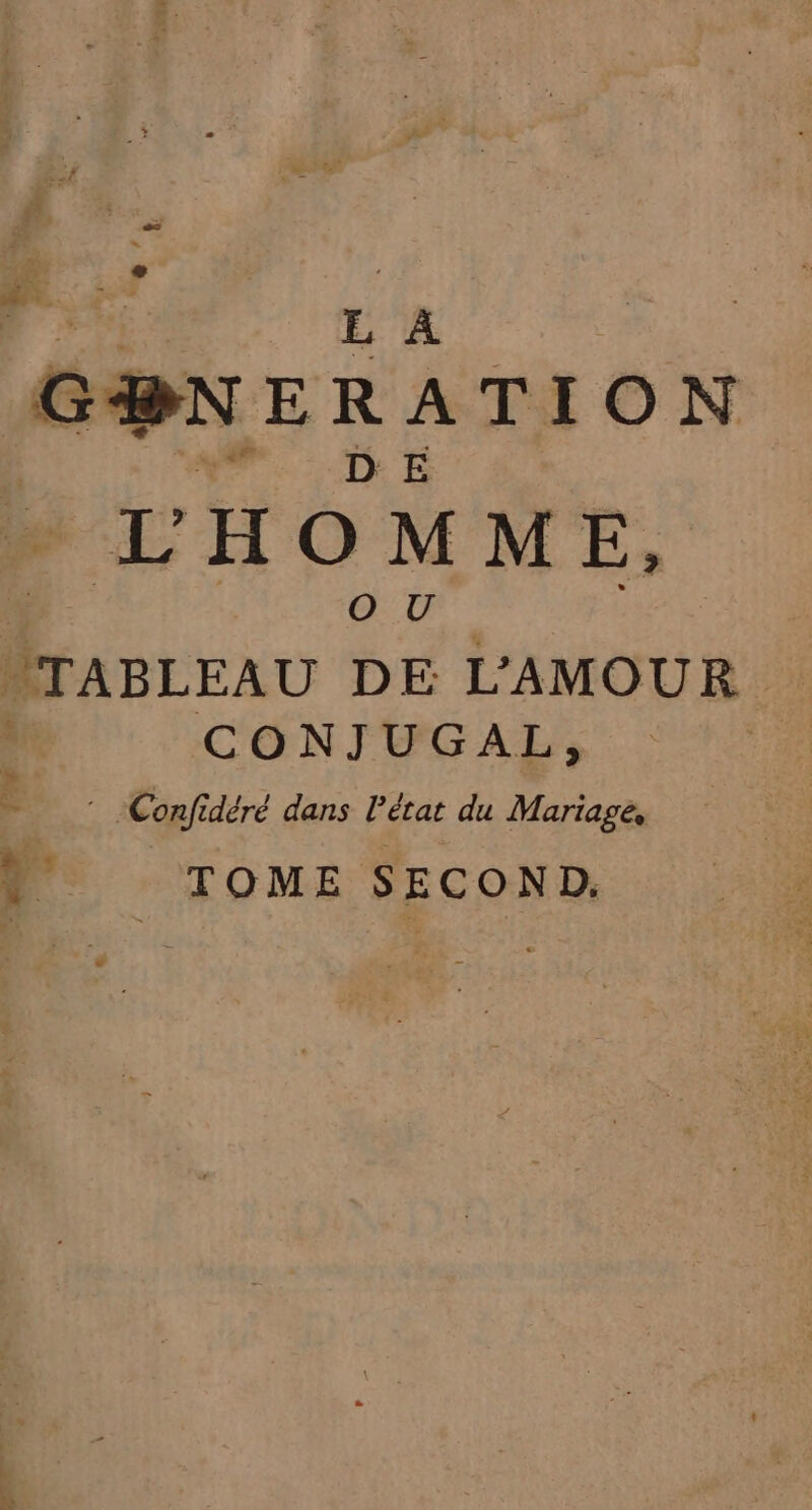 GHNERATION SH o M ME, Ne. | OU. TABLEAU DE L'AMOUR . CONJUGAL, 14 È Confidéré dans l’état du Mariage, 4 TOME SECOND.