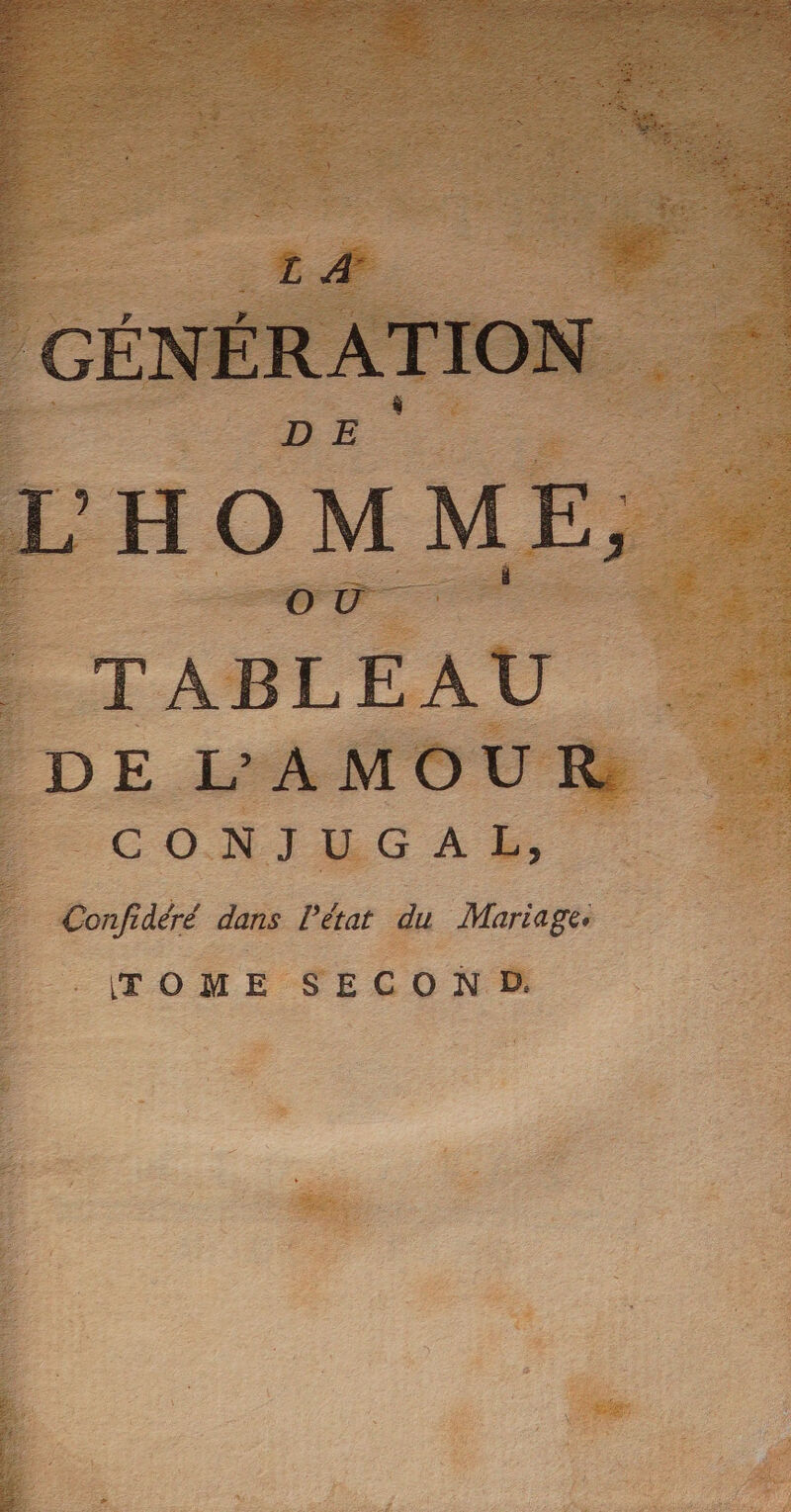 +4 GÉNÉRATION. L'HOMME, TABLEAU DE L'AMOUR CONILGAL Confidéré dans l’état du Mariage, TOME SECOND.