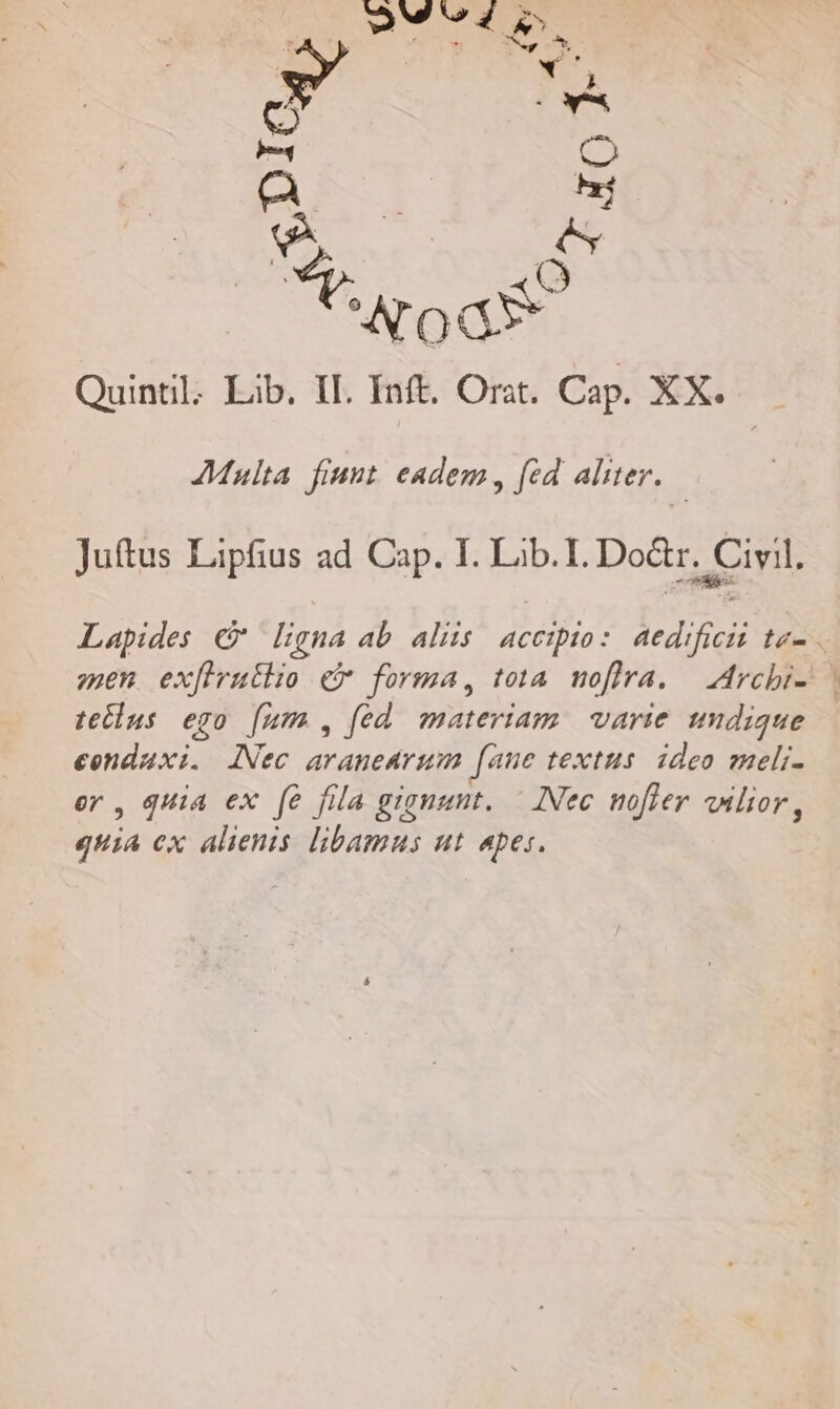 AMulta fiut. eadem , fed aliter. — Juftus Lipfius ad Cap. I. Lib.I. Dor. Civil. Lapides € ligna ab aliis: accipio: aedificii te- omen exfirutlio ex forma, tia moflra. — Arebi-. | tetlus ego [um , [ed materiam. varie umdique conduxi. ANec araneArum [ane textus. ideo meli- er , quia ex fe fila gignunt. — INec mofler oilior, quia ex alienis libamus ut «pes.