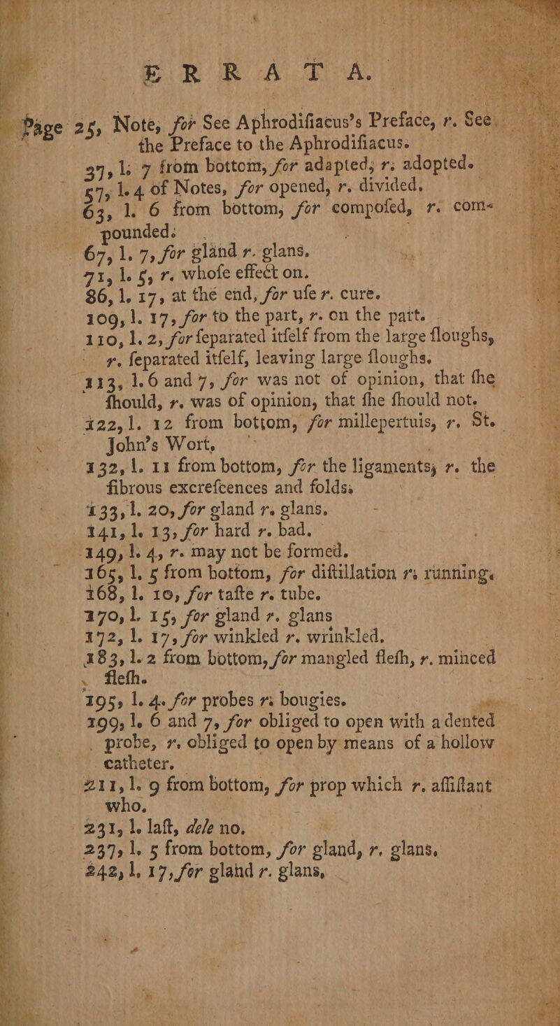 BR oR A A) the Preface to the Aphrodifiacus. : 37, 1. 7 from bottom, for adapted, rs adopted. 57, 1-4 of Notes, for opened, r, divided, | 3, 1. 6 from bottom, for compofed, r. com~ pounded. : a1, 1.5, 7. whofe effect on. $6, 1.17, at the end, for ufe r. cure. 109, 1. 17, for to the part, 7. on the part. 110, 1. 2, for feparated itfelf from the large floughs, r. feparated itfelf, leaving large floughs. 113, 1.6 and 7, for was not of opinion, that the fhould, r. was of opinion, that fhe fhould not. i22,1. 12 from botjom, fer millepertuis, r, St. John’s Wort, 132, 1. 11 from bottom, jor the ligaments; 7. the fibrous excrefcences and folds. | 133, 1. 20, for gland r. glans, 141, 1. 13, for hard r. bad, | 165, 1. 5 from hottom, for diftillation 7; running. 168, 1. 10, for tafte r. tube. f | 170, 1. 15, for gland 7. glans . 172, 1. 17, for winkled r. wrinkled. . 48 at 2 from bottom, for mangled fleth, r. minced % Cine 195, 1. 4. for probes rs bougies. | at: 199; |. 6 and 7, for obliged to open with a dented _ probe, 7, obliged to openby means of a hollow catheter. 21 oe g from bottom, for prop which r, affifant who. : 237, 1. 5 from bottom, for gland, r. glans, 242,1,17,/for glahd r. glans,