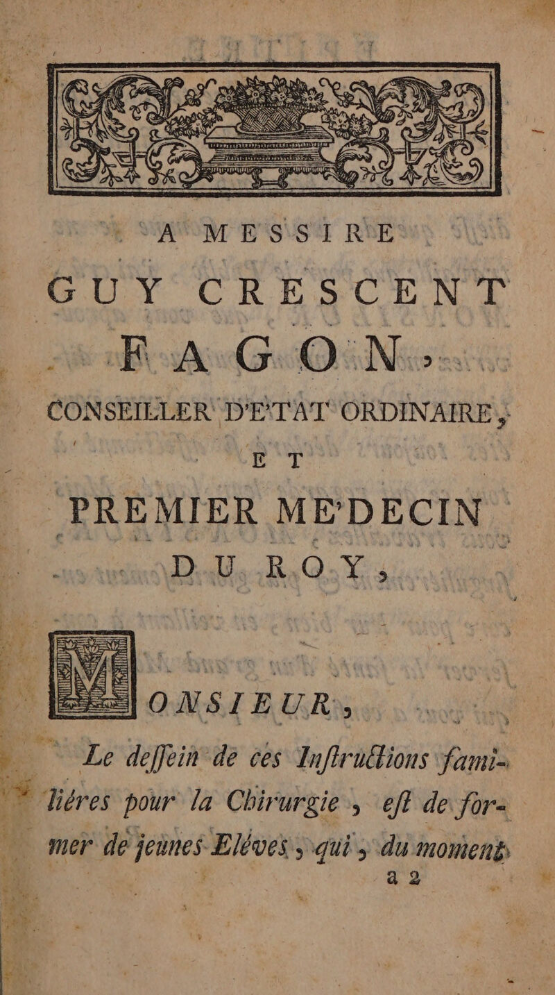 SAVME SSI R'E G U Y CR E S CE N js See D'ÉTAT ORDINAIRE, ) : ET _ PREMIER MÉDECIN. De D U R e] en | à | ONSIE GR Lo Le deffein de ces Infruétions Fami $ a mer ‘dej jeunes Eléves, qui; du moment,