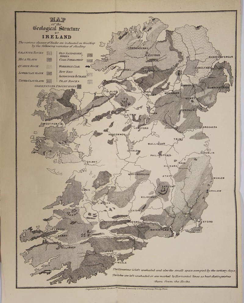 Mic. SLATE SS COAL FORMATION - it Ss 2 = Hint i : Ss i+ 9 QUARTZ Rock mas WORKABLE CO4L ———— : ae a reenter . SE Spe, i Or the Fr ) li ; D fi mi AM th, SSS mu Se inet SSS SSS hi = | | Fa IB? — po iy ‘ WN Hpttberecus tttttt === SA ¢ Mey ‘ g 2) = j TRIMS ES 8 ° =, MULLINGAR = : ail bn yi 7 &gt; at | a ‘i LMA C ») oa 2 : ™ _, rd oi, ZCAS ul! | | | ee SS oe ih “4 | : “i SS ————— The lakes are left unshaded or are marked by Horizontal lines as best distinguishes them trom the Rocks.