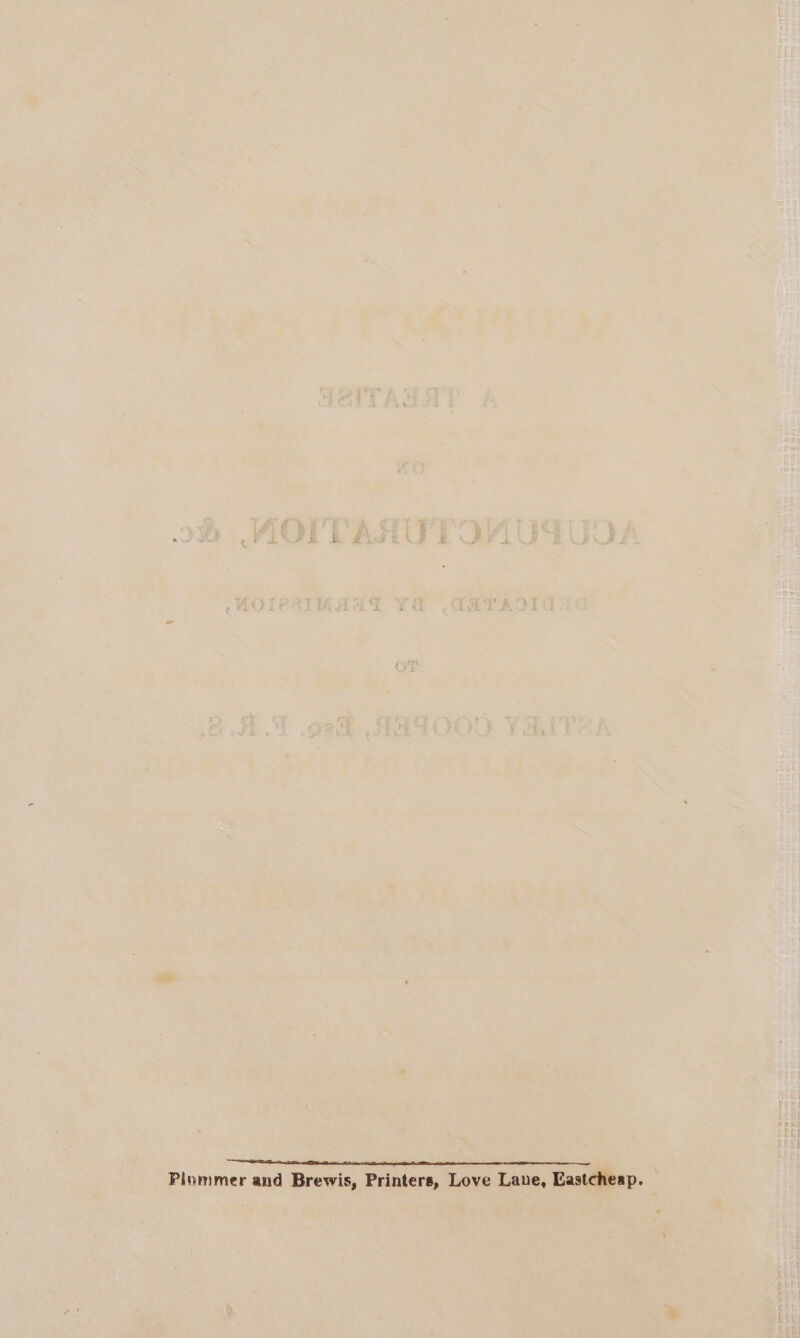 Pinmmer and Brewis, Printers, Love Lane, Eastcheap.