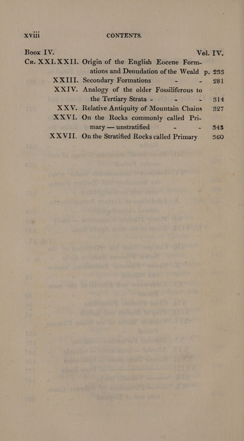 Boox IV. Vol. IV. Origin of the English Eocene Form- ations and Denudation of the Weald p. 233 Secondary Formations ~ «|S Analogy of the older Fossiliferous to the Tertiary Strata - - - 314 Relative Antiquity of Mountain Chains 327 On the Rocks commonly called Pri- mary — unstratified ~ - 348 On the Stratified Rocks called Primary 360