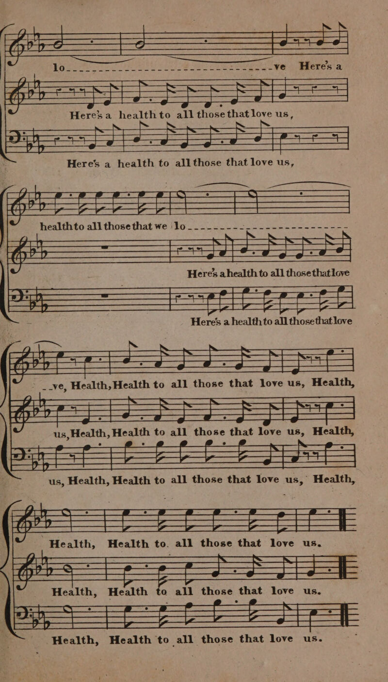 Here’s a ‘ei 2 RE ee te he SE ER MY ei Oe “ee eae TD Here’s a health to all those that love us, | AS wares = dia a waite meet healthto all those that we lo_______--_--------------- Heres ahealth to all thosethatlove e—- St Here’ a health to all thosethat love > us, Health, Health to all those that love us, Health, ‘Health, Health to. all those that love us. o all those that love us. Health Health, Health, Health to all those that love us.