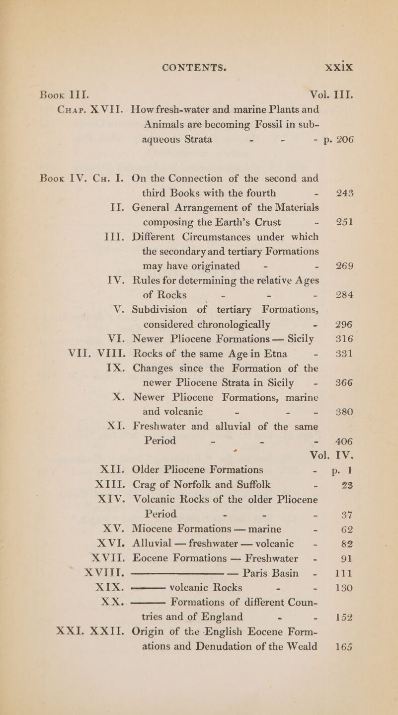 Boox III. Crap. X VII. Boox IV. Cu. I. EL. FET. Vi. WAL VLE. IX. XK. XI. AAT: ZALL: ANY. XV. XVI. XVII. XVIII. XIX. XX. XXII. XXII. CONTENTS. XXIX Volu 11K, How fresh-water and marine Plants and Animals are becoming Fossil in sub- aqueous Strata - - - p. 206 On the Connection of the second and third Books with the fourth - 9248 General Arrangement of the Materials composing the Earth’s Crust - 251 Different Circumstances under which the secondary and tertiary Formations may have originated ~ - 269 . Rules for determining the relative Ages of Rocks - - -' 984 . Subdivision of tertiary Formations, considered chronologically - 296 Newer Pliocene Formations — Sicily 316 Rocks of the same Age in Etna - 331 Changes since the Formation of the newer Pliocene Strata in Sicily - 366 Newer Pliocene Formations, marine and volcanic - - - 380 Freshwater and alluvial of the same Period - - - 406 5 Vol. IV. Older Pliocene Formations = pew Crag of Norfolk and Suffolk - 23 Volcanic Rocks of the older Pliocene Period - - - i Miocene Formations — marine - 62 Alluvial — freshwater — volcanic - 82 Eocene Formations — Freshwater - 91 — Paris Basin - 111 volcanic Rocks - - 130 Formations of different Coun- tries and of England - - 152 Origin of the English Eocene Form- ations and Denudation of the Weald