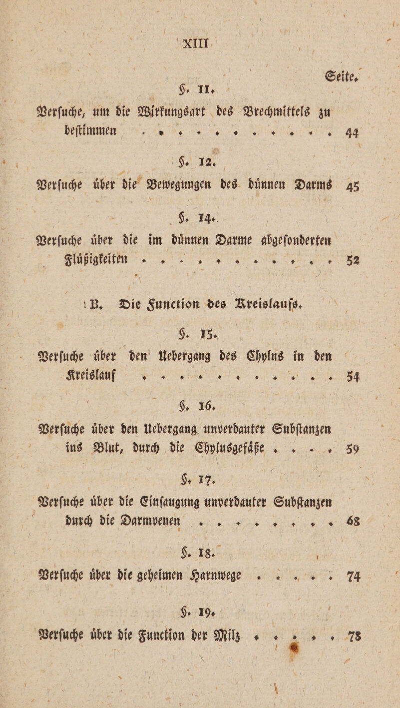 a. $ II. Verſuche, um die Wirkungsart des Vrechmittels zu beſtimmen . * 1 * 0 + * + 0 + 0 44 9. 12. Verſuche uͤber die Bewegungen des. duͤnnen Darms > 9g. 14. Verſuche uͤber die im duͤnnen Darme ſhgeſonderkeu lügen 535 ͤ SNS REE EN &amp; R. Die Function des Kreislaufs. $. 13. Verſuche uͤber den Uebergang des e in den Bin + + Re + 0 N §. 16. | Verſuche über den Uebergang unverdauter Subſtanzen ni ins Blut, durch die Chylusgefaͤße = + H. 17. Verſuche über die Einſaugung unverdauter Subſtanzen durch die Darmv enn | K. 18. i Verſuche über die geheimen Harnwege + 2 4. > g. 19. Verſuche uͤber die Function der Milz 45 52 54 59 74