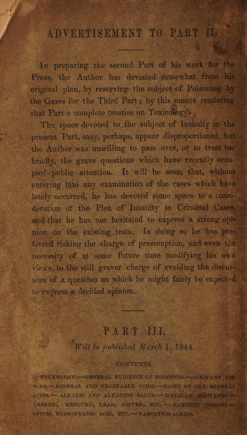 | Lae for de Third Par be is coon hg e | Part-a complete : treatise on Toxiod Vb ae The ae develed to the subject - Iusinity “lately aocinee ae Nes demu some | 8 So of ‘the Plea of cell, a a Naas MERCURY, na, “COPPER, oe