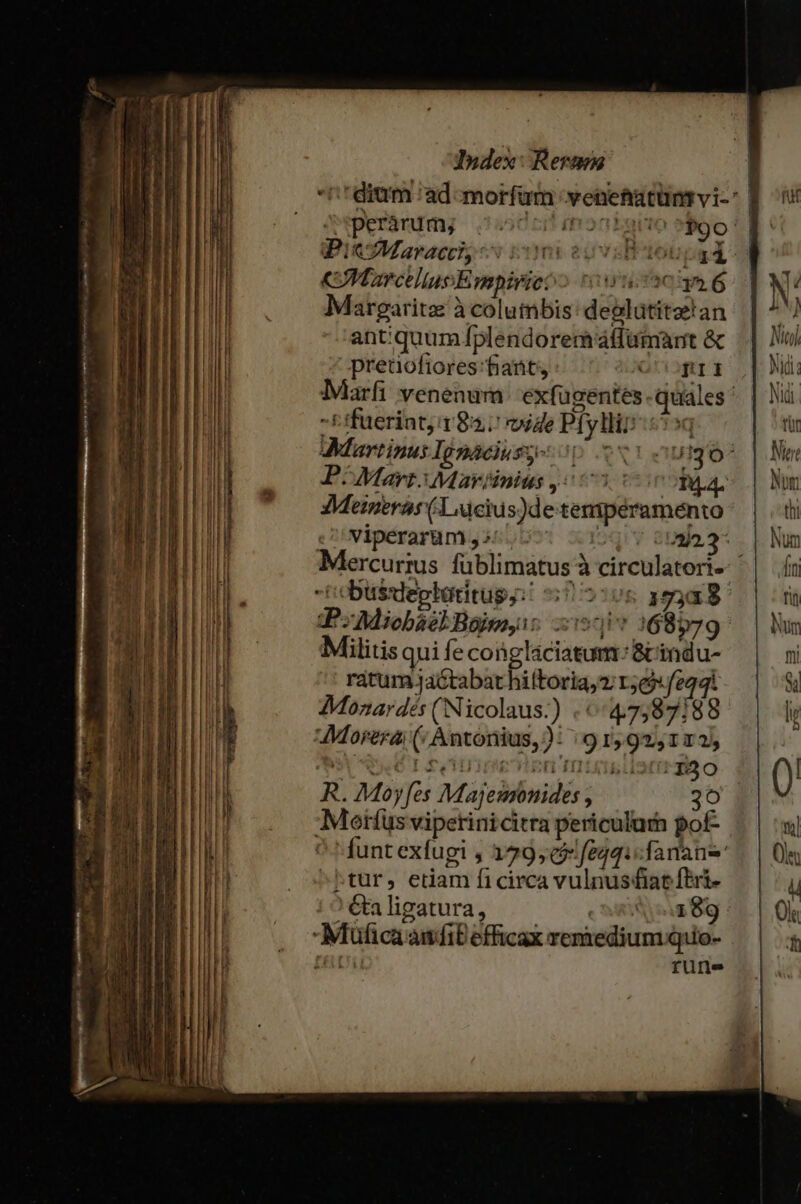 m e I p Ó————P MÀ Index: Rerapa dium 'ad morfum venenacüntvi- JS perárum; o0 cii inr PiRnoWMaracci, v im evvsd CMarcellupEmpirieoo (uucsc39 6 Margaritz: à colutnbis: deglütitae!an antiquum plendorerátfümant &amp; preaüofiores- fiant, GUI I Marfi venenura: exfügentes. quales ' -£ffuerint; i 92,7 rode Pfyliii sq Martinus Io naciuss- p.ex Ugo P. Mart. Mar finius 503 (714.4. dMeinerar (1 ucius)de temperamento viperarum, 25,67 Y 2092.37 Mercurius füblimatus à circulatori-: ' US1U5 Mf3XS Py Miobael Boimyis 21 j'* 168579. Militis qui Íe conglaciatum:8&amp;rindu- ratum ja&amp;tabat hiftoria, r5c9:/ea4i Mozardés ( Nicolaus.) 0647,97188 AMorera, (/ Antonius, ): 9 1,92, 1223) i: a yai £OTBRELITIAISLISEOT TIO R. Moyfes Majeumonides , 3o ^tür, etiam ficirca vulnustiat feri- &amp;a ligatura, 189 fure fuf