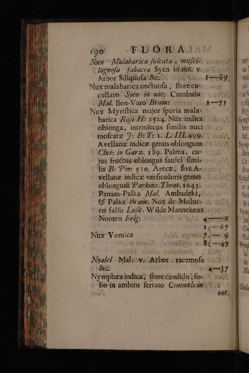 Nux - Maulabarica fulcata , müfcs- Jagmofa fabacea Syen in.mot: v. m Arbor Siliquofa: &amp;c. ss ess I-—$9 | Nux malabaricaunctuofa , flore cu- - A cullato- yeu zm not: .Cumbulu Mal. Bon-Varo Bram: 1—7j Nux Myriítica major fpuria tnala- barica Rai H: 1524. Nüx indica oblonga, intrinfecus fimilis nuci mofcatz 7: Bi T: a. LL: IIT. 4997 Avellanz indice genus oblongum Clus. in Garz. 189. Palma, cu- jus frictus oblongus faufcl' fimis lis B: Pzr- 510. Arece,; five A- vellanz indica verficoloris genus oblongurii Parks. T beat: 1643. Panam-Palka Ma/ Ambadeki; (9 Palka £&amp;8ram: NoZ de-Moluce- cà falfo Lz/zit. Wilde Mannekens Nooten £e/g: Y 47759 1(—:67 Nux Vomicá 1s 32g | 8(—47 9 of &amp;