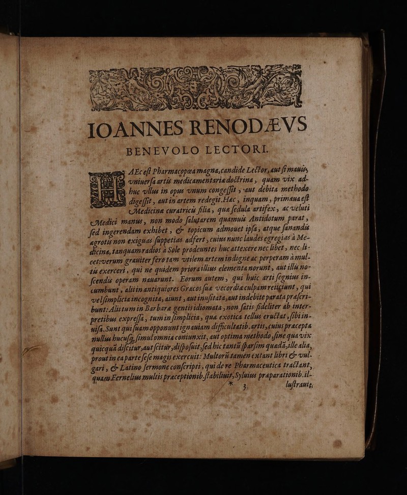 IOANNES RENOD.EVS BENEVOLO LECTORI. m3 AEce[l Pbarmacopea magna,candide Leclor, aut ff maurs, 3$ viue [a artis enedicamentaria doctrina ,. quam vix ad- 3 buc vilus in opus vnum conge[fit aut debita methoda i dige[fit , aut in artem vedegit.Hac , inquam , primaua eft Medicina curatricit filia, que fedula artifex , ac ueluti cMedici mami, mon mado falutarem quamuis Antidotum parat , fed ingerendam exbibet , € topicum admouet ipfa , atque fanandis agrotis non exiguas füppetias adfert , cuitis nunc laudes egregias 4 Me- dicina, tanquam-radios à Sole pradeuntes hucattexere nec libet , nec.hi- cetvoerum grauiter fero tam utilem artem indigneac perperam àmul- uis exerceri , qui ne quidem prioraillius elementa norunt , aut ill no- fendi operam. nauarunt. Eorum autem , qui butc arti fégnius in- .umbunt , aliüin antiquiores Gracos ue oecordiaculpam religiunt , qui vel/impliciaincagnita, aunt , aut inu[itatasaut indelite parata prafcri- bunt: Aliitum in Barbara gentisidiomata ,non [atis fideliter ab inter- pretibus expre[fa tum in famplicia , que exotica tellus eruckat , 127 in- uifa.Sunt qui uam opponunt iznauiam difficultatib.artis, cuius pracepta gullia bucu[n, [gmulvmtia coniunxit, aut optima aethbodo fine qua vix quicqua difctur,aut Jeitiir difpofuit.fed bic tanti fpar[erm quada.ille alia, prout in eaparte fefe magis exercuit: Multorü tamen éxtant libri e vul. gari , c Latino fermone confcripti , qui deve Plharmaceutica traclant, quam Fernelius multis praceptionib [fabiliuits Syluins praparationib.il-