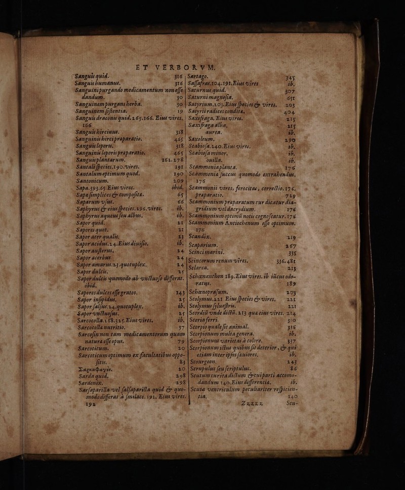 Sanguis quid. 316 Sanguis bumanus. 316 Sanzuinipurgando medicamentum noneffe dandum. 30 Sanguinem purgans berba. 30 Sanguinem fiflentia. 19. Sanguis draconis quid. a 65.166. Ett vires, | 166 | Sanguis bircinus. Sanguinis bircipraparatio. Sanguis leports. Sanguinis leporis praparatio. Sanguisplantarum. Santali [pecies.1 90 vires. Santalumeptimum quod. Santonicum. Sapa.393.65.Eius Vires. Sapa fimplices t compofrta. Saparum (us. Saphyrus (eius [Decies.196.vires. Sapbyrtus nqueus feu albus. Sapor quid. Sapores quot. Sapor acer qualis. Saporacidus.2 4.Etus diuifio. Sapor aufterus. Sapor acerbus. Sapor amurus 3 quotuplex. Sapor dulcis. Sapor dulcis quomodo ab -onctuofo differat. dbid. Saporesdulces effe gratos. - Sapor infipidus. Sapor fal[us. s.a quotuplex. Sapor vntinofus. Sarcocolla.1 58.323. Eius vires. ib. Sarcocolla »utritio. 37 Sarcofinnon tam medicamentorum qunm natura e[[e opus. 79 Sarcoticum. 10 Sarcotictim optimum ex facultatibus oppo- fitis. 8; Ewnekopasor. 210 Sarda quid. 298 Sardonix. 298 Sar[aparilla vel (alfaparilla quid c quo- mododifferat à [milace. 91, Eit vires. 191 318 465 | 318, 463 | 261.278 I9I] 209 ibid. | ój 66 | ib. 143 2j ib. 2$ SartAgo. Saffafras 104.191. Ezus uires Saturnus quid. Saturni magne[ia. Satyrium 103. Eit [Devios ( vires. Satyriiradices condita, Saxifragn, Eius vires. Saxifraga alba, anrea. Saxoleum. Scabio[a.40.Eiwu viri. Scabiofa minor. ouilla. ib. Scammoniaplanta. 1766 Scammonia [uccus quomodo extrabendus. 176 Scammonii vires, ferocitas , correcito. 12 €. praeparatio. 719 Scammoniumpraparatum cur dicatur dia- gridium-veldacrydium. 176 Scamtmonium optimi notis comnofcatur.178 Scammontum Antiochenum effe optimum. 178 345 ib, 397 6$t 2953 404. 21$ arg 4b. 290 1b, ;b, 219 267 335 336. 481 213 Sebamanthon 189.Eius-vires. ib. iicus odo- Y AUS. 189 Schenopra]jum. 103 Scolymtus.y21 Eius |Decies C vires, — ant Scelymus [ylueftris. — 221 Scordiil onde dicli. 13 qua eius vires. 21a, Scoria ferri. 310 Scorpio qualefit animal. 318 Storpionum multa genera. ib. Scorpiouuta varietas z colore. 317 Scorpionum ius quibus fit deterior , qp quz etiam inter ipfos (auiores, ib. Stourgeon. 243 Serupulus feu [criptulus. $6 Scutumvurtita diclum crcusparti accomo- dandum Y4o.Eits differentia. ib. Scuta ventriculum peculiariter ve[picien- 114. 140 Scus- Seincimnrin:. Scincorum renumvires. Srlarén. do ae A a