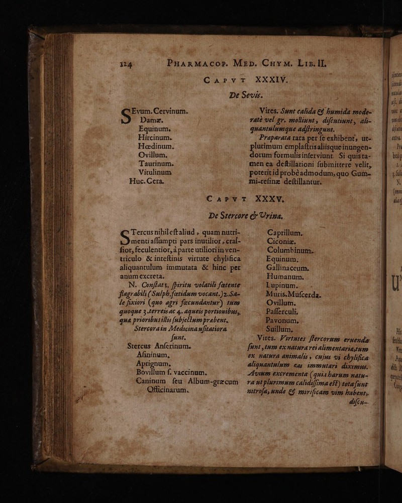 Evum. Cervinum. Damz. Equinum. Hircinum. Hadinum. Ovillum. Taurinum. Vitulinum Huc. Gera. Vires. Sunt calida € bumida mode- quantulumque adflringunt. Praparata xata per fe exhibent, ut- plurimum emplafttisaliisque inungen- dorum formulisinferviunt. Si quista- men ea deftillationi fübmittere velit, poterit id probéadmodum, quo Guin- mi-refinz deftillantur. Tercus nihileftaliud ,. quam nutri- Sud affumpti pars inutilior ».cral- fior, feculentior, à parte utilioriin ven- triculo &amp; inteflinis virtute chylifica aliquantulum. immutata. &amp; hinc per anum excreta. N. Conflats. fpiritu uolatili fatente flagrabili ( Sulph.fatidum vocant. )2.5a- le fixiori (quo agri fecundantur) tum quoque s terreis ac 4. aqueis portionibus, qua prioribus illis [nbjellum prabent. Stercorain Medwinaufitatiora fent. Stercus. Anferinum. Afininum, Aprignum, Bovillum f. vaccinum. Caninum ífeu Album-grezcum Officinarum. Caprillum. Ciconia. Columbinum.. Equinum; Gallinaceum. Humanum. Lupinum. Muris.Mufcerda. Ovillum. Pafferculi. Pavonum. Suillum, - Vires. Prtutes flercormm eruende funt tum ex naturavei alimentarietnum ex natura animali, cujus 4 cbylifica aliquantulum ea, immutari. diximus, vium excrementa (quiabarum natu- ra ut pluremum calidiffima e$t) tota[unt uttrofay unde C9. marificam vim babent; difcu- jan Án T uj. d qui 4 vim oli faut QM. Pu boi j L4 Sli N. (umm dut U Hi fent Yi hy i Qty ET