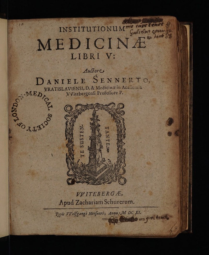 Pre tenet 4. INSTITUTIONUM 77 coii MN M E D IGI N 3E LIIBRI- V4 Auctores CDANIELE SENNERTO, VRATISLAVIENSI, D. &amp; Medicinz in Ac&amp;icinià QUOMED 2 V Vitebergenfi Profeflore P. S : C : o | E. $2 Ro Oapy* A PERITERERGGER Apud Zachariam Schurerum. | (0 yis VFolfgangi Meifueriy Anno, M. DC XI. | Él dbisdo ».: jocis :