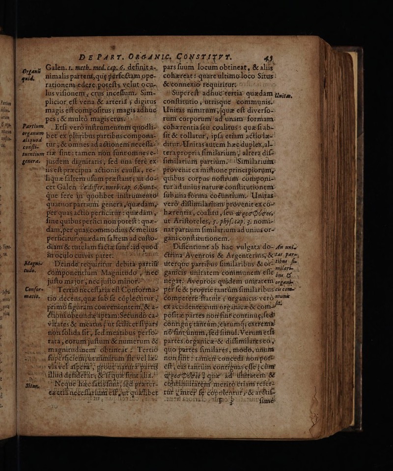 Organü quid, Partim difimi, WMrum É age MS Y Oreapum cani l ; UM A alisuod (7 1 corfti- genera. | | None TM Magni- - £ude. onfor« -Inhri c fi Zu satio. , WOW NL | pii ii j j | ^i n » u t D d! 1 | Sins. * Galen. 1. sth. 11ed. cap. 6, definit a-. nimalis parteni,que pérfcétam ope- rationem«edere.potefts. velut ocu-. lus vifioner ; crus inceffum. Sim- plicior eft vena. &amp; arterid j digitus magis eft compofitus; magis adhuc pes; &amp;inultó magisctusc ^^ bet ex pluribus partibriscorpona- tür;&amp; omnes d aétioneri rreceffa-^ jasdem dignitatis; fed üna fere ex: tiseftprzcipua actionis cauffa; re- liqua faltem ufum przftarit; ut do cet Galen Vediffer-morb:cap. 6:Sunt«; que fere 11^ quolibet inftrumento! quatuorparriui genera ,qüzdam,- pét'quas actio perficicür quasdam, fine quibusperáici non poteft : qux- dam;per quasicommodius &amp; melius perficiruriquadam fakem ad cufto- diim &amp; tutelam factz funt :id quod inoculoCuivis patet; ^7 even Déindé requiritur debità parcité componendum Magnitüdo fice jufto major; nec jufto minor; Tertio neceffatia eft Coriforma? tio decéns,qus fabfe cóple&amp;ticur j primó figüram convenientem; &amp;a- éGionitóbeüdde dptam:Se&amp;indo ca2 vitates &amp; meatus; ut fcilicet fl'pars non folida fit fed meatibus perfo- tatà , eorum juftum &amp; numerum &amp; magnittdinenr obtineat; Tertio füperhciem;ücnittiitum fie Vella vis vel afpefa^, prout natura paftis Jd Neque hacfaütfant; (éd priter- ez edis neceflariunt eft jut quilibet 352 230 , 5T f 4 parsfuum locum obtineat, &amp; aliis cóhzreat !quaréultimo-loco Situs: écconnexio ftequiriturz ' confiitütio ;'ütrisque communis. Unitas nimirát,|que eft diverfo-: ruri corporumi'ad unam formam cohzrentia feu coalitus: qua fiab- fit &amp; tollatur, ipfa etiar actiola- ditur.Éfnitasautem hac duplex,al- terapropria firhilaritim altera dic fifnilariuti partium.c:i'Sirtilarium pfovenicex miftione principiorum; quibus corpus nofthidY- componi- turáduniüs maturé conflitutionem fub uhaforma cotünthim; linitas: verà diffisrilaritim: próvenitexcó- harentia, coalitii ,feu poc Doc ey: üt Ariftoteles, y. pbyf. cap. 3. nomi nat partium fimilariumad unius or- ganiconfüitutionem.. iterque partibus fimilaribus &amp; or gánicis unitatem corimuünern' efíe ex accidenteicunt órpanica-Gc como Á póofitz partes non fint continücfed! contigaetüntüm fesrümd; éxererae nófincünum;,fed Grul Veron edt partésiórgarica &amp;diffimiláfieseo y quo partes funilares, módo, unum non fiit * cámeri concedi hon pott eft, eastatitüiti vondrgaaseffe p cümmr avec bua que ad ihiticem &amp; cohtifitiitatenr meritó eciam referz rüt Inte? fé cópelénruf ;&amp;carfut- i54 bhilViilklL.