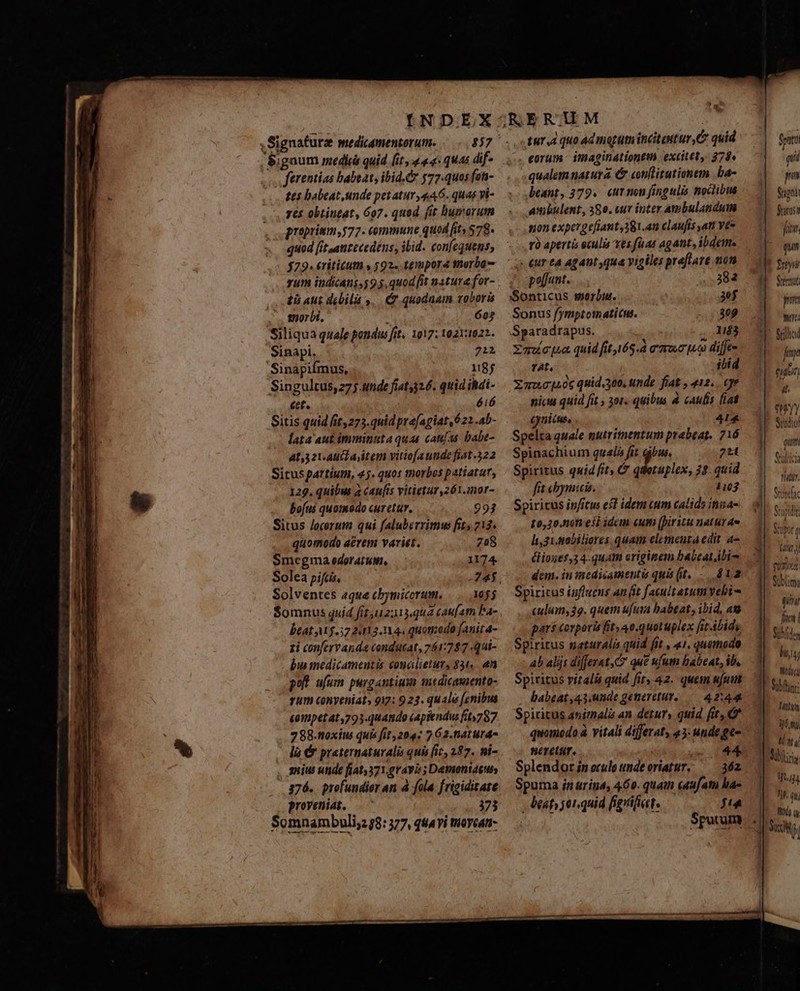INDEX ,Signature medicamentorum. 857 $;gnum mediis quid (it, n n quas dif- ferentias babeat, ibid. &amp; 577.quos fon- tes babeat unde petatur,446. quas vi- yes obtineat, 607. quod. (it burorum proprium 577. commune quod [its $78. quod [it antecedens, ibid. coníequens $79. €riticum » 592. tempora morba- gum iudicans 59 5, quod fit natura for- £a 4ut debilis ,,. &amp; quodnam roboris wiorbt, 605 Siliqua quale pondus fit. 1917; 1021:1022.. Sinapi. 212 Sinapifmus, 1185 Singultus,275 unde fiut26. quid ibdi- et. LIT Sitis quid it, 273.quid pre[agiat 6 22..4b- lata aut imminuta quas catis babe- 4f,3 21.AuCL a it em vitiofaundefiat.322 Situs pattium, 45. quos morbos patiatur, 122. quibus a caufis vitietur261.nor- 293 708 1174 quomodo a&amp;rem varier. Smegma ederatum, Solea pifcis, Solventes «que cbymicorum. 105$ Somnus quid fitiuzu13.qua caufam Pa- beat $57 213.1144 quomodo fanita- zi confervanda conducat, 7617747 qui- bis medicamentis couálietur, $34, an poft ufum purgantium medicavaento- yum Koyeniats 917: 9 23. quale fenibus £01pet4t,793.quando (apiendus fit787 288.noxiu quis fit, 204: 2 62.naturaa là &amp; praternaturalis quis fic, 257. ni- suiu unde [iat371.g4vi«; Demontagus 376. profundior an À fola frigiditate proveniat, — ^ 375 Somnambuli;28: 377, tavi tiovcanr- RERUM . «tura quoad matumincitentur, C quid eorum - imaginationem excitet, 278» qualemnatura &amp; conflitutionm .ba- beant, 379. cur non fingulis noctibus ambulent, 380. «ur inter ambulandum non expetgefiant381.an claufis att V* rà apertis eculis ves fuas agant, ibdeme ^ €ur tà agant qua vigiles preflare mon poljant. 382 'Sonticus serbiur. 305 Sonus fymptotnaticus. 309 Sparadrapus. 1183 xquctue. quid fit,i65.4 amo uc dije ?4t. ibid Equo 206 quid 300, unde fiat , 412. yr niau quid fit ; 30. quibus &amp; caufis (iat cyuicus, 414 Spelta quale nutritnentum prabeat. 716 Spinachium quala fit ibus, 721 Spiritus quid (its C qdetuplex, 38. quid fit hymicis. 1103 Spiricus ip/itus e£ idem cum calido inna- to,20.ofi e3i idem eum (piritu natur de In s31.sobiliores quam elemeuta edit a- Closet, 4.quam originem babcat,ibi- dem. in mediamtentu qua(t, - 812 Spiricus ipfitens an(it facultazumyehi- culum, 32. quem ufuya babeat , ibid, at pars corporis fit 4o.quotupiex [it Abids, Spiritus naturalis quid (it , «1. quemodo Ab alijs differat, qu£ ufum habeat, ib. Spiritus víralis quid fir» 42. quem uuu babeat ,43,unde getieretr. — 42:44 Spiritus animalia an deturs quid fit, quomodo à vitali differat, «3. unde ge- neretur. ; (44 Splendor ín oculs unde oriatur. — 362 Spuma ín urine, 460. quam caufam ba- , leap er quid figifict. j4 fputo qui p Sugti Sans fitu qu iyu Sternut pu my: Srltad fw qur re Spy Sradiol gum Staliícia vult. Sovefac Srupidr Seupor q diri eua Süblim: quin fne Sühiden LLATY Wir Wl V5 u MA Wtug, y. qui LIT u