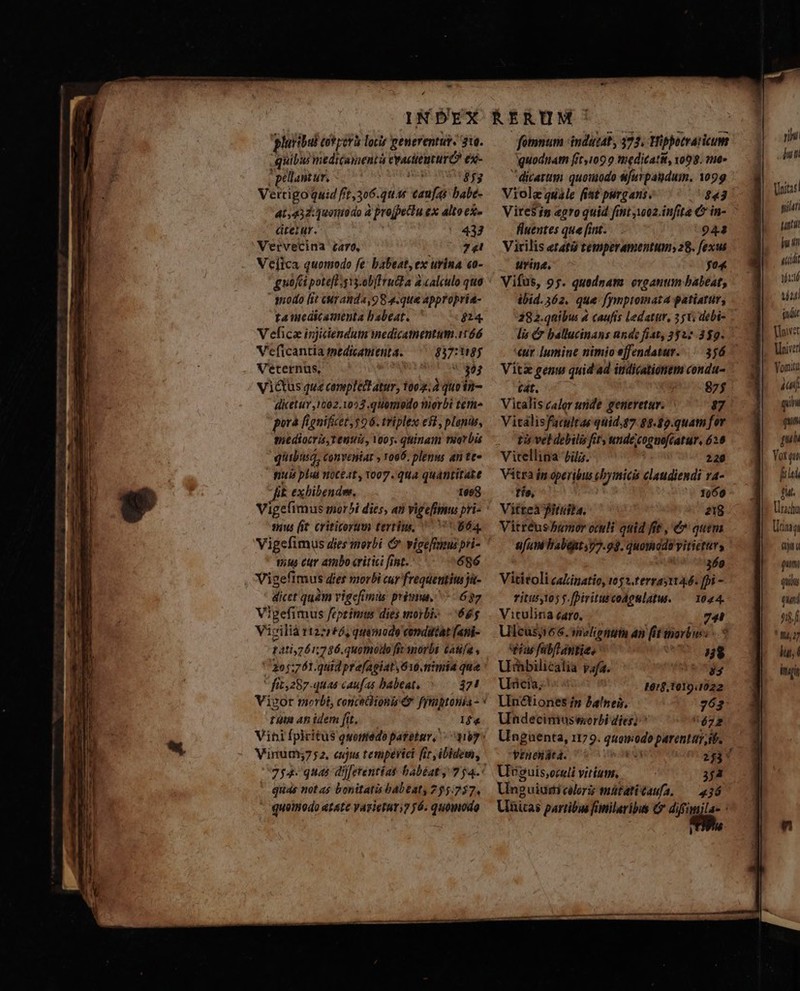 ux plaribul covzerà loci penerentut. 310. quibus medicamentà Fraction ex- pellantur, 853 Vertigo quid ff 5t, 306. quas caufas babe- 4,4352: 1u01100do 4 i propettu tx altoexe üterur. E VerveCina £470, 7l Ve]ica quomodo fe: babeat, ex urina «o- modo [it curanda ,98 4.que appropria- ta medicsinenta babeat. $24 V efice injiciendutu mnedicatnentum.1166 V'eficantia medicamenta. HYATT Veternus, 7303 Victus que complectatur, 1002.2 quo in- dicetuY ,1002.1023.guomodo tnorbt tem porá fignifcet, s96. triplex eft , planis, tiediocris, tentis, V00y. qinam tworbis quibus, conveniar , 1086. plenus an te« fuis plut noceat, 1007. Qua quantitate jit exbibendes, 1998 Vigeimus mor Pi dies, an vigefmus pri- suus fit. Criticorum tertius, ^^ 664. Vigefimus dies morbi C vigefumui pri- tius Cur ambo critici fint. 686 Vigefimus dies morbi cur frequentius ja- dicet quàm vigefrmis primu. 637 Vigefimus feptimu dies morbis 66 Vicilià 12276, quemods conddtàt (ani- tti 761:286.qu0modo fit orbi cauia , 205:761.0td prefagiat 610. timia que fic 287-quas caufas babeat, 471! ttn 4n idem fit, 1f« Vihi fpiritus quoiédo patetur, ^ qiy Vinum7 52, eujus tempelici fir ébidem, 754. quas diferentías babéat y 7$4.' * guds notas bonitatis 6abeaty 255/257. quotodo atte Vapietur;7 yó. quomodo fomnum indutat, 372. Mippotraricum quodnam fity109 9 meditatit, v9. se» dicatum quomodo sjurpagdum. 1099 Viole qgále fist purgans. 843 Vire$ $5 «pro quid fint 102.infita € in- fluentes que fint... 943 Virilis etati temperamentum, 28. fexus urine. yo Vifus, 95. quednam ergantm babeat, ibid. 362. que fymptomata patiatur, lis &amp; ballucinans nnd fiar, 352: 359. Vitz genu quid'ad indicationem condu- (at. 875 Vitalis caler unde generetur. 87 Vitalisfacaitas quid,s7.88.$2.quam fer tà vel debilis fits unde,cogueftatur, 628 Vitelliga pili. 220 Vitra in operibus chymicis claudiendi ra- tis, 1060 Vitteà fituita. 218 Vitréus humor oculi quid ftt , € quem Sfi babgts 97.93. quomcda viticturs 368 Vititoli calinatio, 1052.terras 1146. fpi - ritus,105 f.[Pirituscodgulatu. — 1044. Vituliria éaro. 744 téas fab/lantias 1$ Urbilicalia fa. zm. Uncia; 1678.1019.1022 Unéctiones fp Patneis, 763 Undecimusworbi dies; ^ $22 Unguenta, 1179. quowado parentar,i Uvguis,oceli vitíum. 354 Unzuiuiti celeris mütatiéaufa, — 436 nin bui nita: pilar ati I aiti yu Mat iuit Vniver Vomitil m, quiin quii qul Vot qu file fut. Uracha Uriaagi ipu qum qui (uni nj * 4,27 hu, ( mit