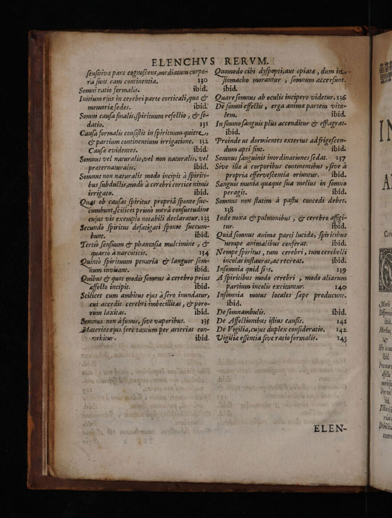 va [unt eam continentta, 130 Somni ratto formalis. ibid. Titium ejus in cerebriparte corticaligna c zneanoria fedes. ibid. Somm caufa finalis, fpiritum vefetfio , c [e- datio. | 131 Caufa formalis con[iflit in [pirituum quiete» ce partium continentium irrigatione. 132 Cau[2 evidentes. ibid. Somnus vel naturalisyuel non naturalis, uel praternaturalrs. ibid. Somnus non naturalis modo incipit à fpirin- bus [ubdutlisynodo à cerebri cortice nimis irrigato. ibid. Quas ob caufas fpiritus. propria fponte [uc- cumbunt fcilicet primo merá con[uetudine eujus vis exemplo notabili declaratur.133 Secundo fpiritus defatigati [porse. fnccum- bunt. ibid. Tertio [enfaum eir pbanta[re mulcimine , c quarto Ànarcoticts. 134 winto fpirituum penuria. er languor [om- urn inviant. ibid. Quibus cy quot modis [omms à cerebro prius Affetlo incipit. ibid. Scilicet cum ambitus ejus a fero, tnundatur, eni accedit. cerebri vmbecillitas , c poro- qum laxitas. ibid. Bomnus: non à fumis, frue vaporibus. 'ETI AMateries ejus feré'tantum per arterias con- --sebitwr « ibid. Jiemacho. enorantur. 5. fomnum atcev[unt. ibid. | uare (omnus ab oculis incipere videtur. 116 De [omni effetlis , erga amma partem vita- lem. ibid. In fómno fanguis plus accenditur c eff agrat- ibid. Proinde ut dormientes exterius adfrigefcen- dum apti fint. ibid. Somnus [anzuinis inordinatsones [edat.. 337 Sive ille à corporibus contmentibus y five a propria effervefcentia. oriuntur... ibid. Sanguis munia quaque [ua melius in fomno peragit. ibid. Somnus non flatim à pafl« concedi deber. 138 Inde noxa cy pulmonibus , cy cerebro affei- tur. ibid. tid [omnus anima parti lucide, fpivitibus nempe arimalibus conferat. ibid. Nempe Jpiritus tum cerebri , tumcevebellg incolas vn[lauratac vecreáte ibid. In[omnia qnid [i^t. 139 AA fpiritibus mmodo cerebri , modo aliarum partium incolis excitantur. 140 Infomnmia motus locales fepe producunt. ibid. De fómnambulss. ibid. De Affettiombus sflius caufis. 141 De Vigilia,cujus diplex confideratio. — 142. Uicili« e[fentia [ive vatio formalis. 145 Difees lbid My, Ww UT fbi Joan (ftl mif uror] Wl Jia