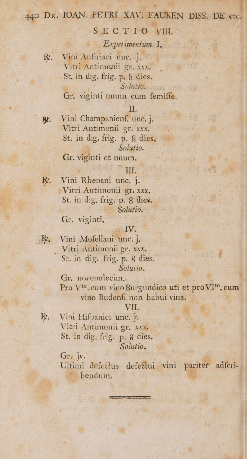 m e. o IRL lee ND S vVIA. MBA *« S4E C 'T.1*O. Wit. : pA MODUM d Vini À Auftriaci unc. j Vitri Antimonii SROXXXD í St. in dig. frig. p . 8 dies. pee Gr. viginti unum cum femiffe. II. Vini Champanienf. unc. j. COM oem ME *i Vitri Antimonil oT. XXX. ; A St. in dig. frig. p. 8 dies, - Solutio. | Gr. viginti et unum. 6 PI. a, lI p pOTI S fd Rhenani unc. j. | Vitri Antimonii gr, xxx, /4 St. in dig, frig. p. 8 dies. | !  Solutio. Gr. viginti, - Rem Vini Mofellani unc. j. . Vitri Antimonii gr. xxx. | , St.in dig. frig. p. 8 dies. e Solutio. J Gr. noremdecim. !  *i Pro V*?. cum vino Burgundico uti et proVI*e, cum vino Budenfi non habui vina. ; | VII. ) A ow Vini Hifpanici unc. j. Low 3. Vitri Antimonii gr. Xxx. ^^ ^ ] St. in dig. frig. p. 8 dies, Solutio, qee » Gr; jv. à | Ulümi défeQus. deféluigvini piRriteR adftii- gi
